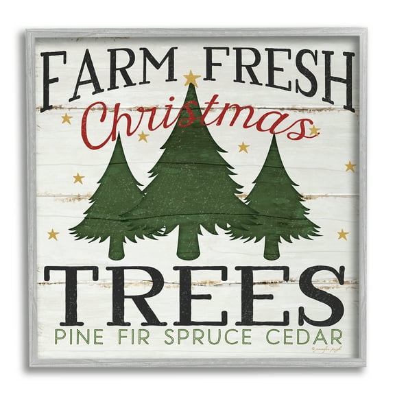 Stupell Industries Farm Fresh Christmas Trees Graphic Art Gray Framed Art Print Wall Art, 12x12, by Jennifer Pugh