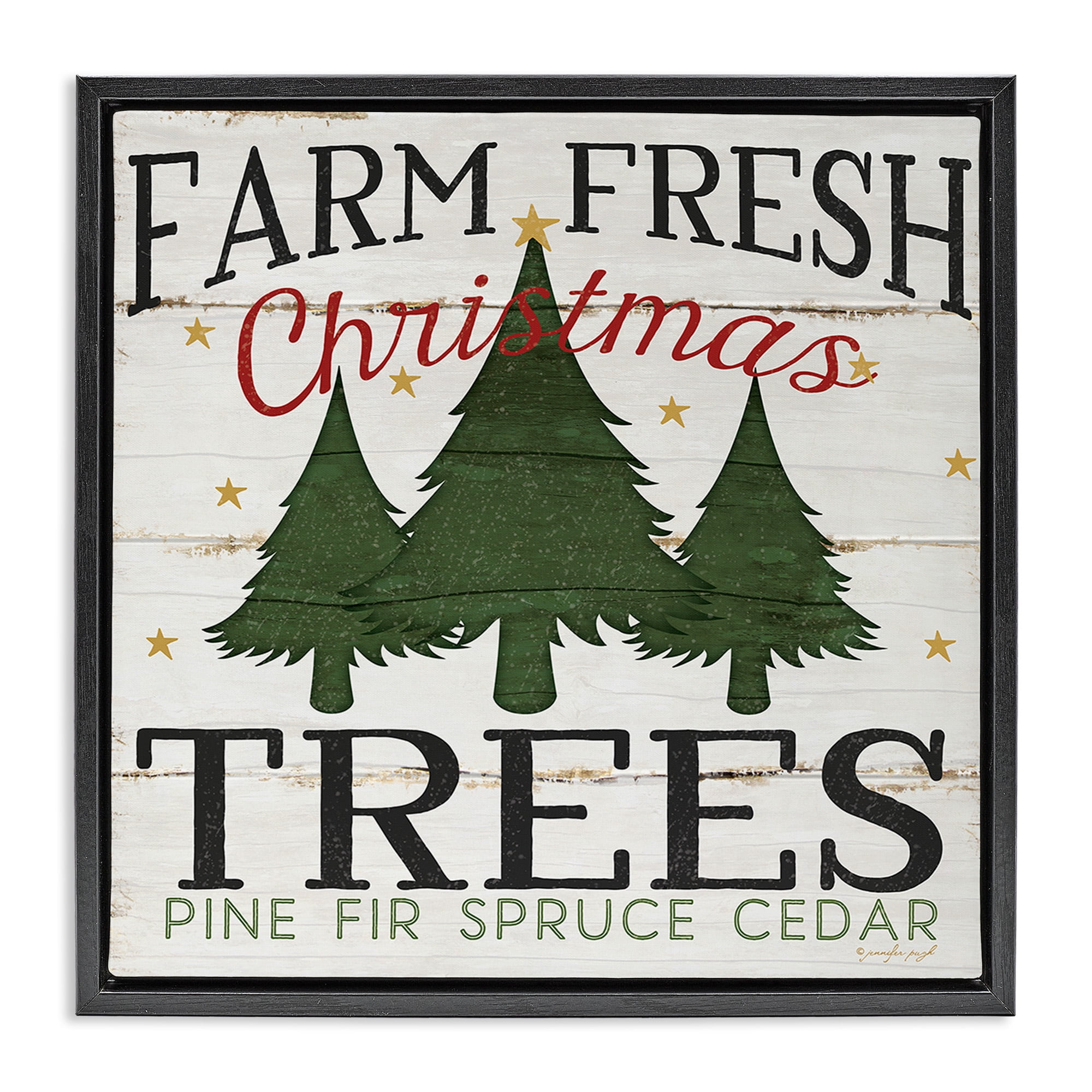 Stupell Industries Farm Fresh Christmas Trees Holiday Painting Black Floater Framed Canvas Art Print Wall Art, 18 x 18