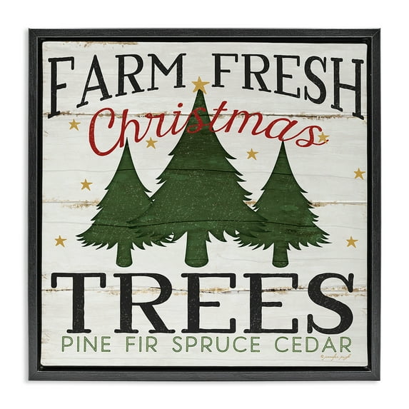 Stupell Industries Farm Fresh Christmas Trees Holiday Painting Black Floater Framed Canvas Art Print Wall Art, 25 x 25