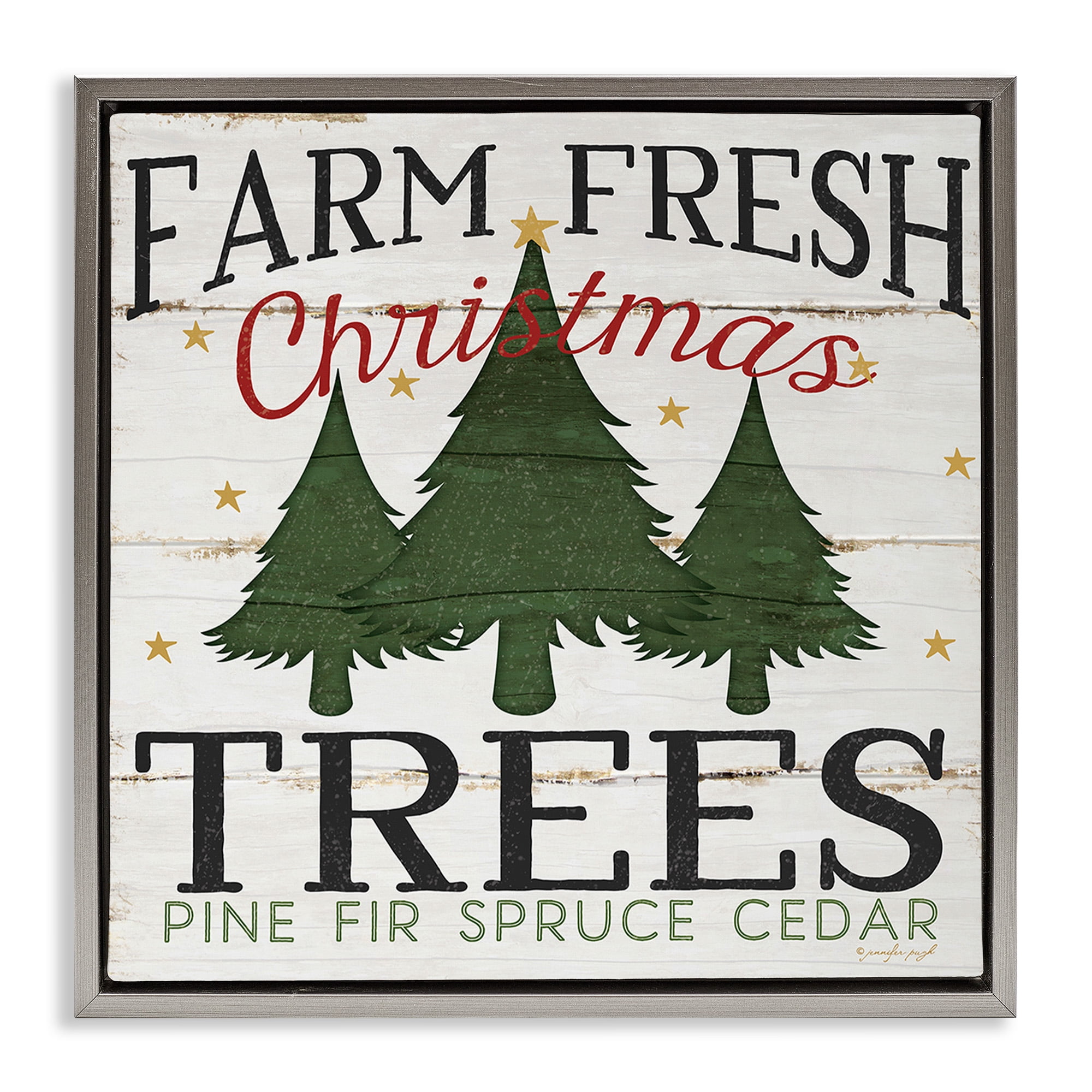 Stupell Industries Farm Fresh Christmas Trees Holiday Painting Gray Floater Framed Canvas Art Print Wall Art, 25 x 25