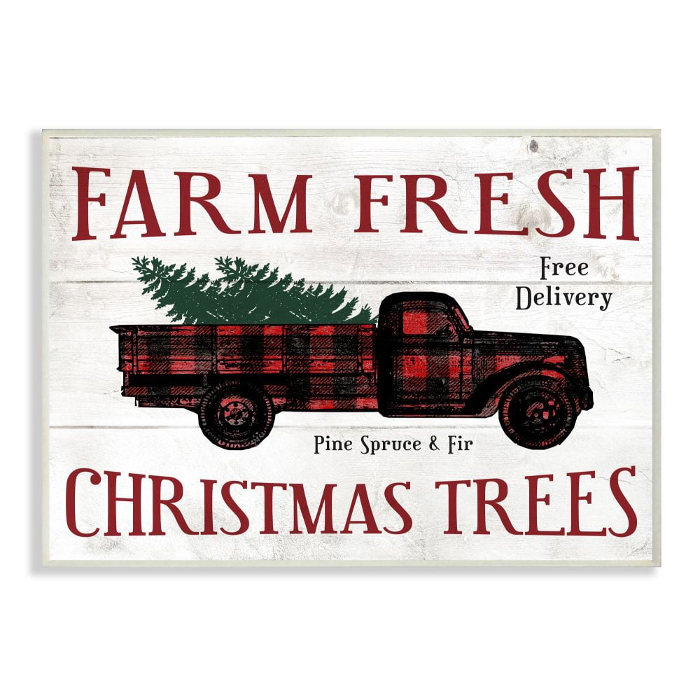 Stupell Industries Farm Fresh Christmas Trees Red Plaid Truck Holiday Word Design Wood Wall Art By Artist Daphne Polselli