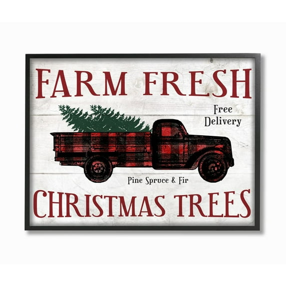 Stupell Industries Farm Fresh Christmas Trees Red Plaid Truck Holiday Word DesignFramed Wall Art By Artist Daphne Polselli