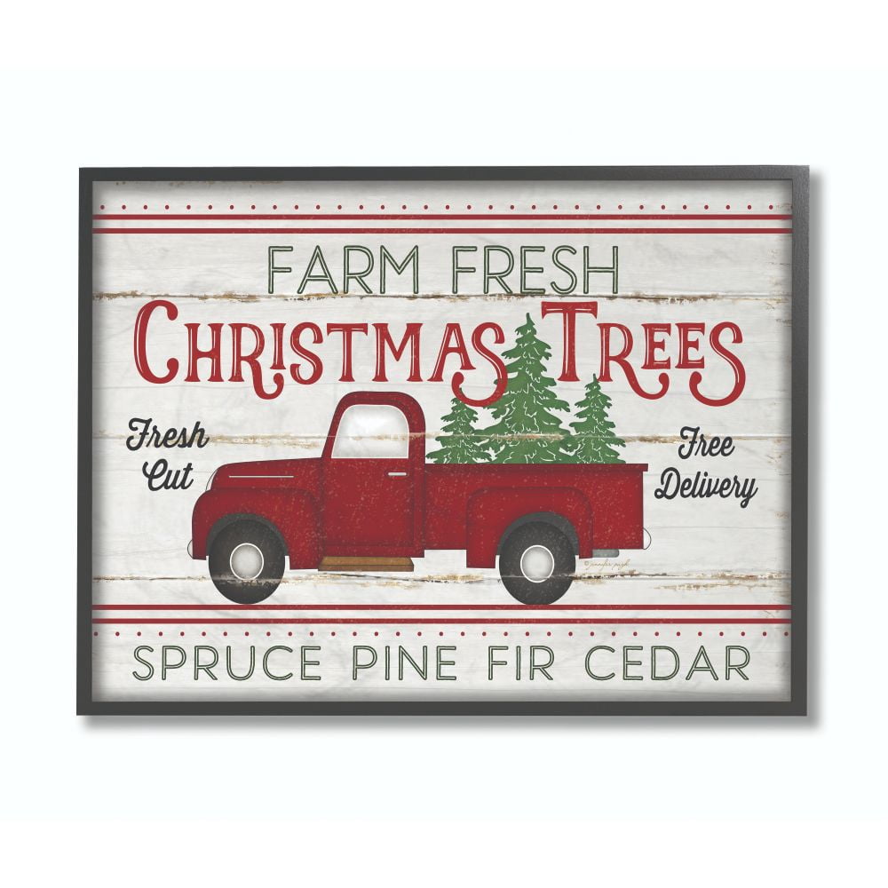 Stupell Industries Farm Fresh Christmas Trees Red Truck Holiday Word DesignFramed Wall Art By Artist Jennifer Pugh