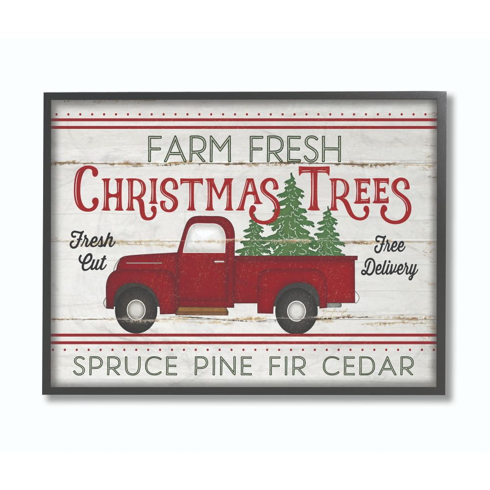 Stupell Industries Farm Fresh Christmas Trees Red Truck Holiday Word DesignFramed Wall Art By Artist Jennifer Pugh