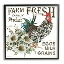 Stupell Industries Farm Fresh Country Hen Botanical & Floral Painting Black Framed Art Print Wall Art, 12 x 12