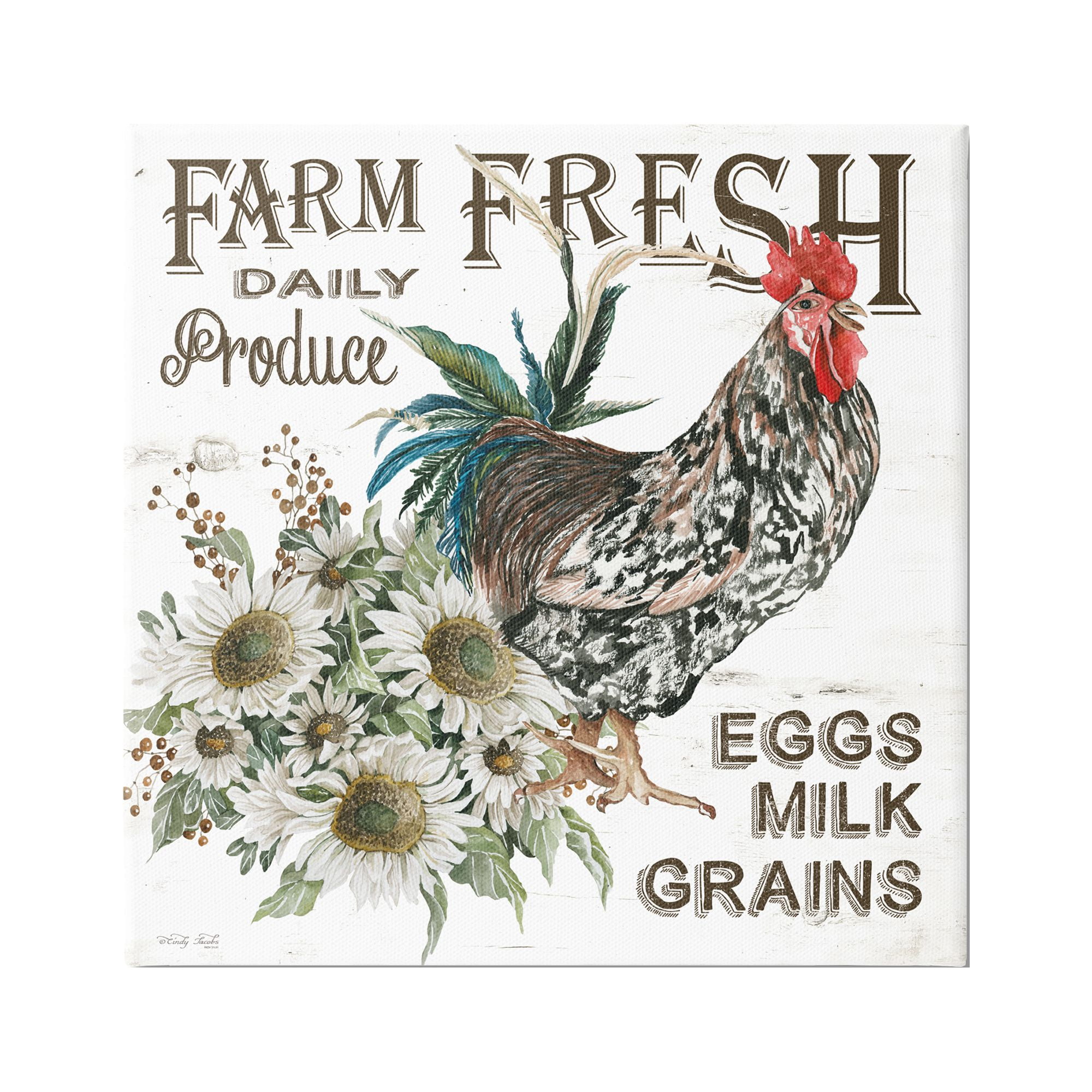Farm Fresh Country Hen Botanical Canvas Wall Art, 17 x 17
