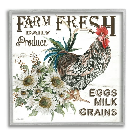 Stupell Industries Farm Fresh Country Hen Botanical & Floral Painting Gray Framed Art Print Wall Art, 17 x 17