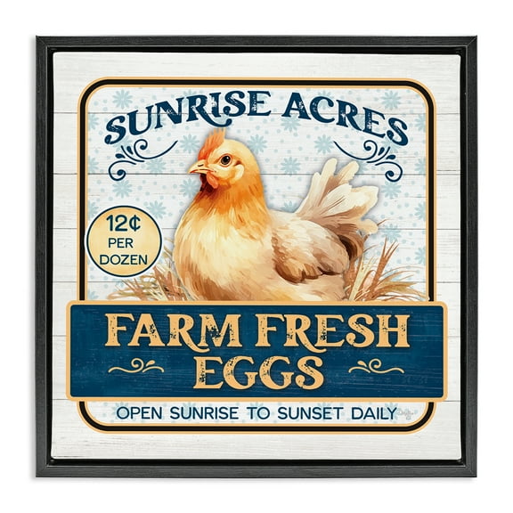 Stupell Industries Farm Fresh Eggs Animals & Insects Painting Black Floater Framed Canvas Art Print Wall Art, 18 x 18