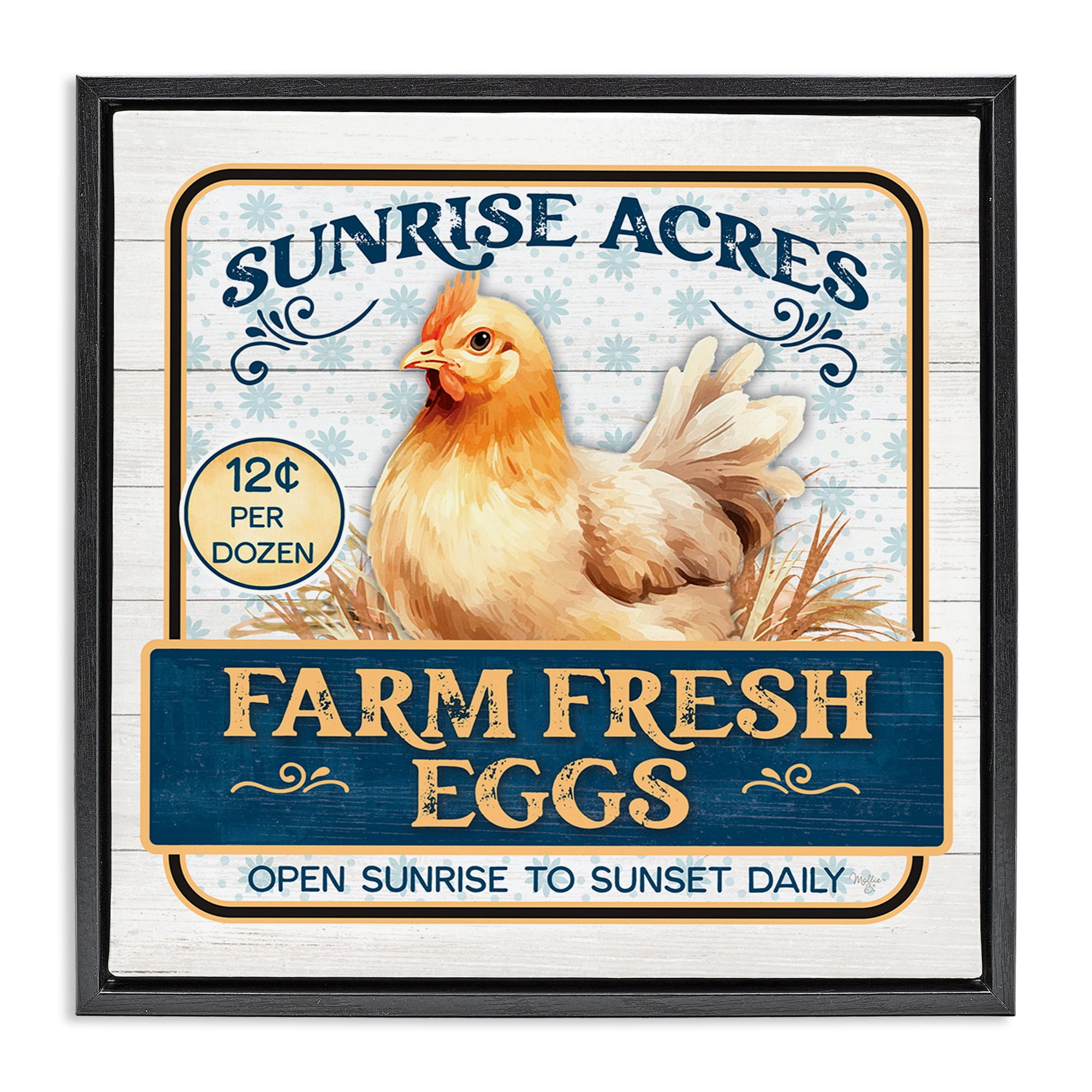 Stupell Industries Farm Fresh Eggs Animals & Insects Painting Black Floater Framed Canvas Art Print Wall Art, 25 x 25