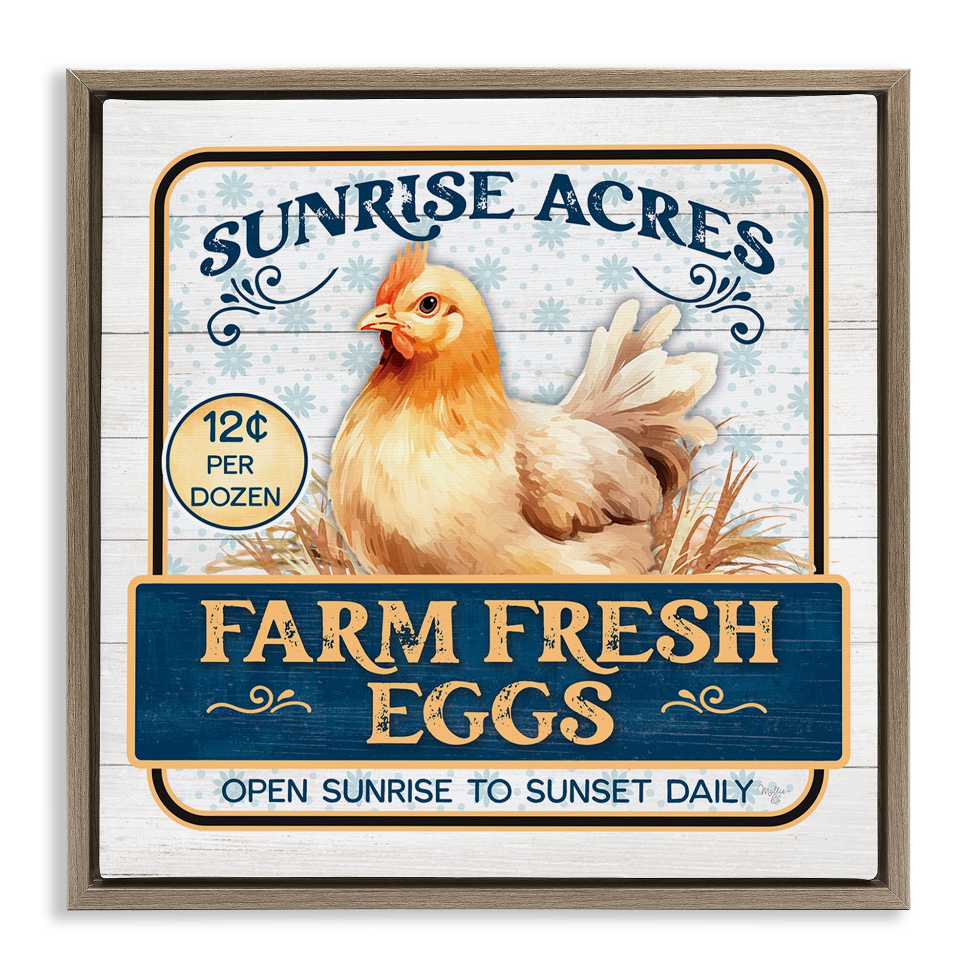 Stupell Industries Farm Fresh Eggs Animals & Insects Painting Brown Floater Framed Canvas Art Print Wall Art, 18 x 18
