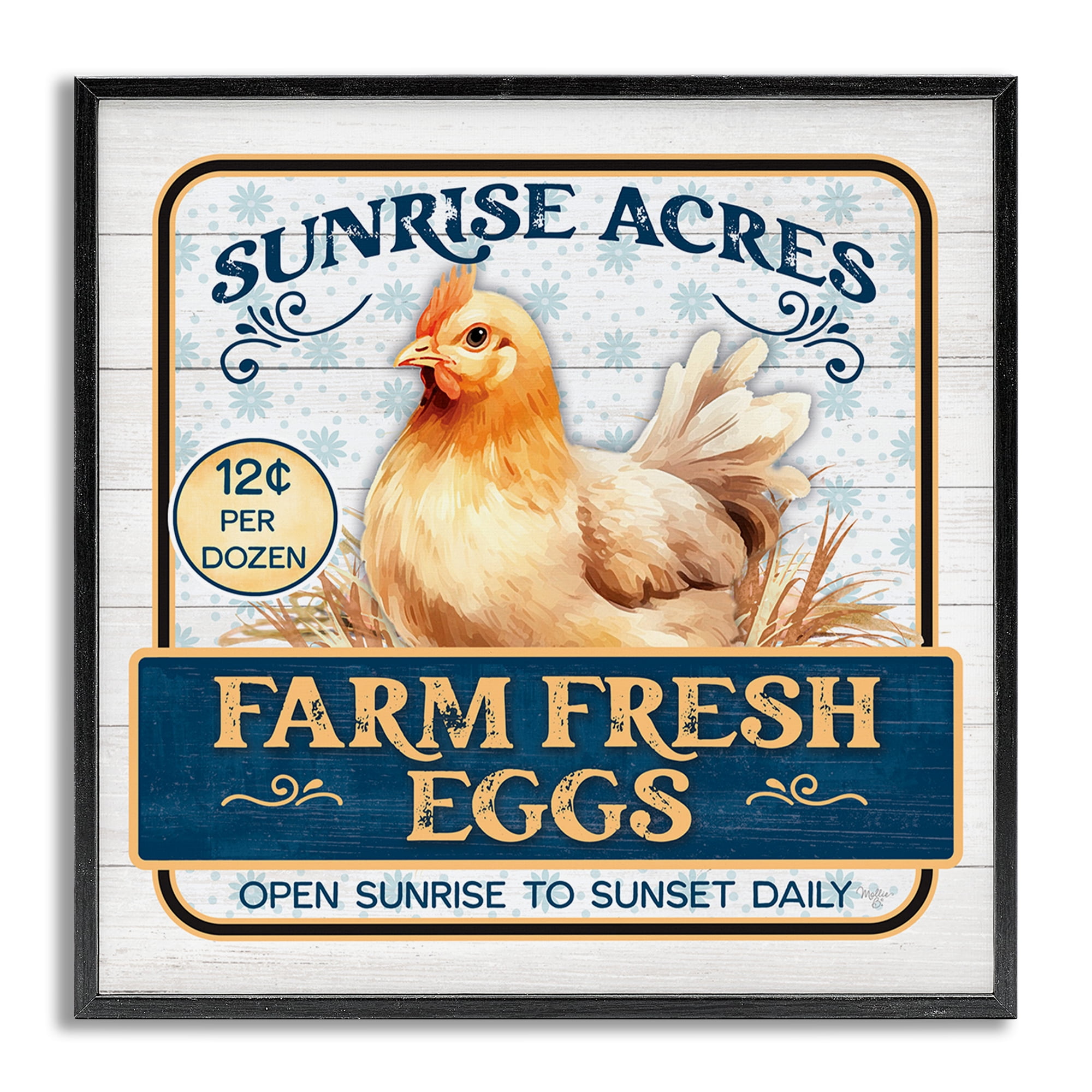 Stupell Industries Farm Fresh Eggs Animals & Insects Painting Gray Framed Art Print Wall Art, 12 x 12