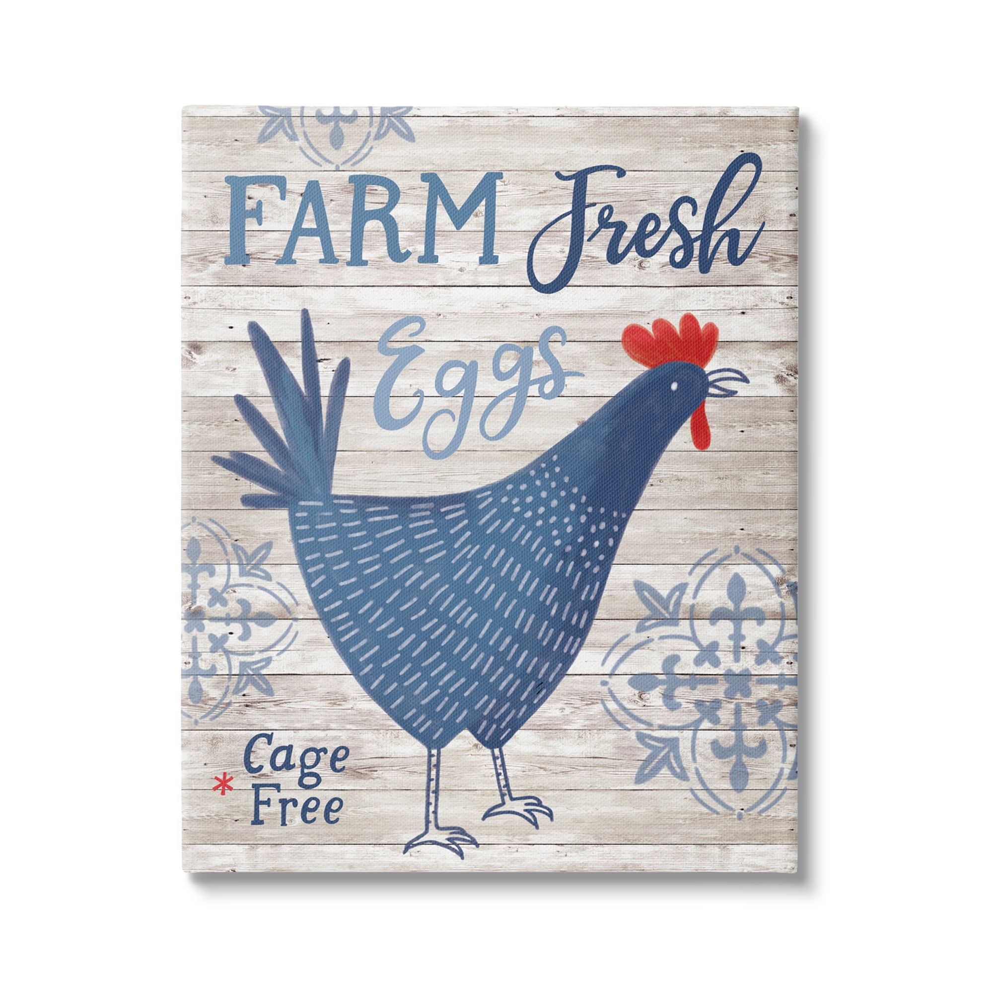 Stupell Industries Farm Fresh Eggs Blue Rustic Chicken Planked Pattern Graphic Art Gallery Wrapped Canvas Print Wall Art, Design by Nina Seven