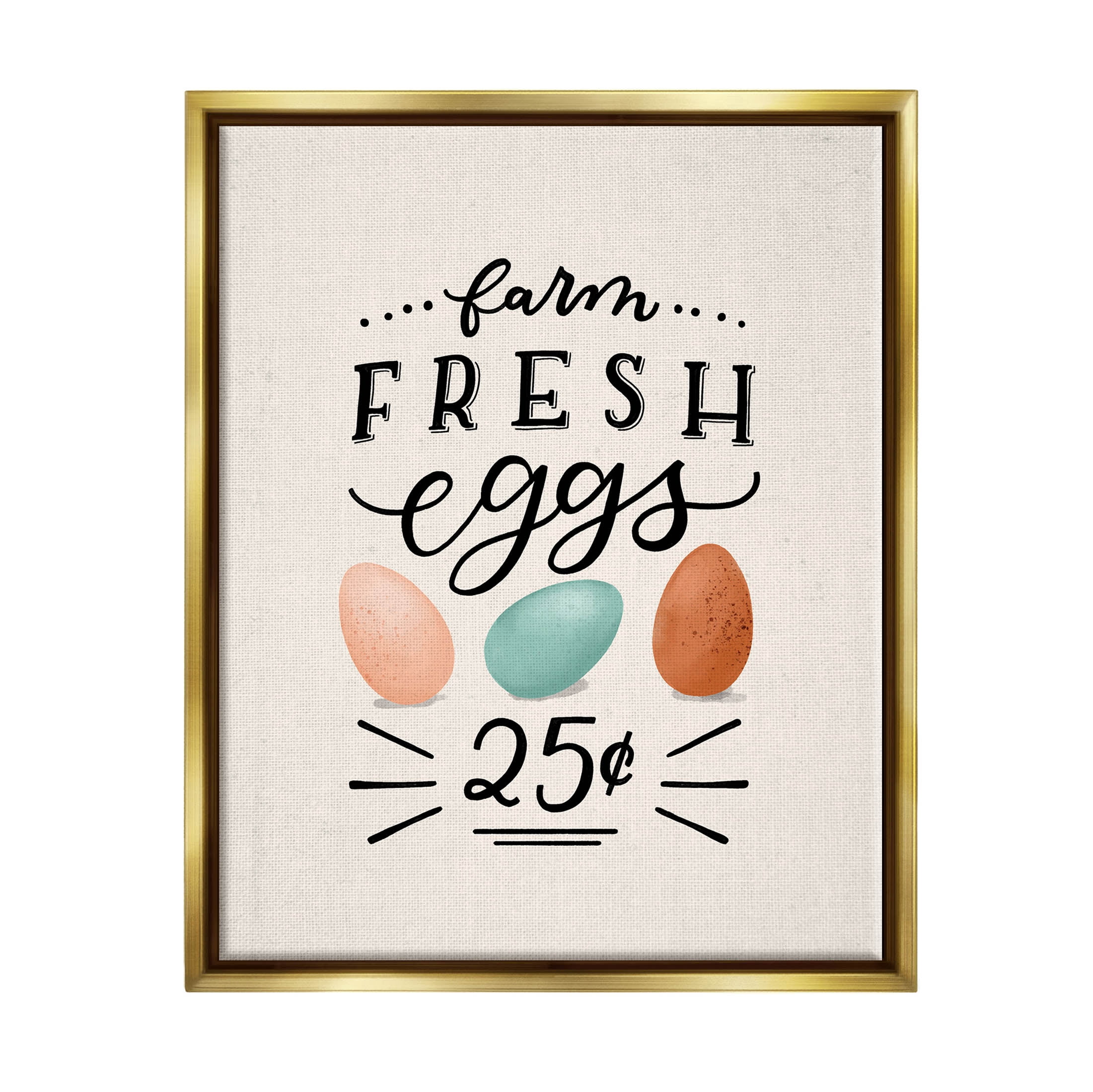 Stupell Industries Farm Fresh Eggs Sign Graphic Art Metallic Gold Floating Framed Canvas Print Wall Art, Design by Loni Harris