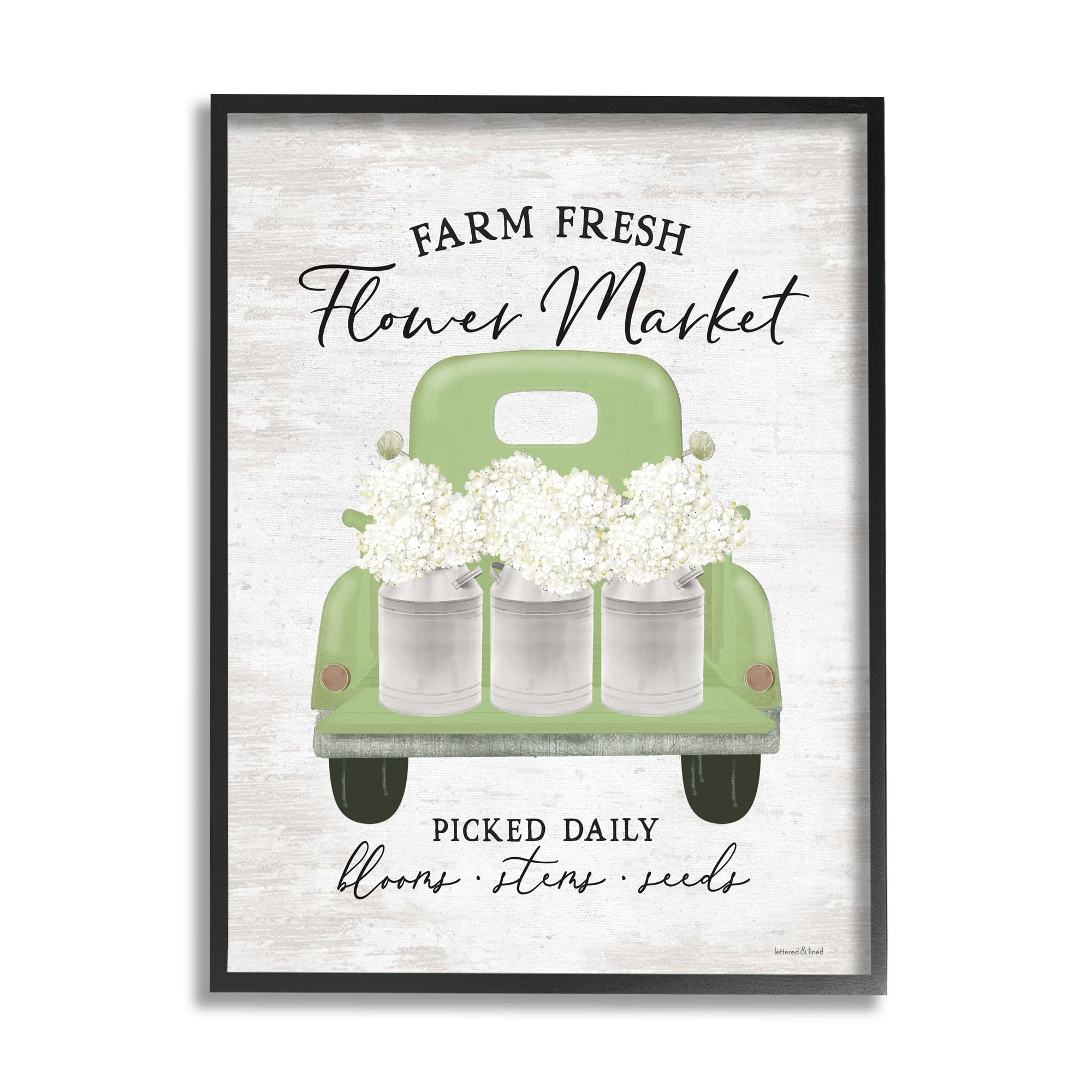 Farm Fresh Flower Market White Hydrangeas Milk Tin Black Framed Giclee Art, 11 x 14