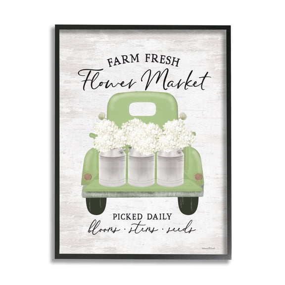 Farm Fresh Flower Market White Hydrangeas Milk Tin Black Framed Giclee Art, 11 x 14
