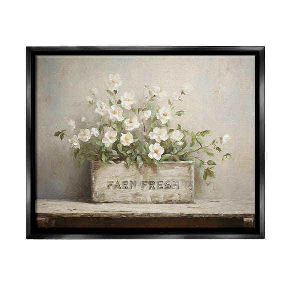 Stupell Industries Farm Fresh Flower Planter Botanical & Floral Painting Black Floater Framed Canvas Art Print Wall Art, 21 x 17