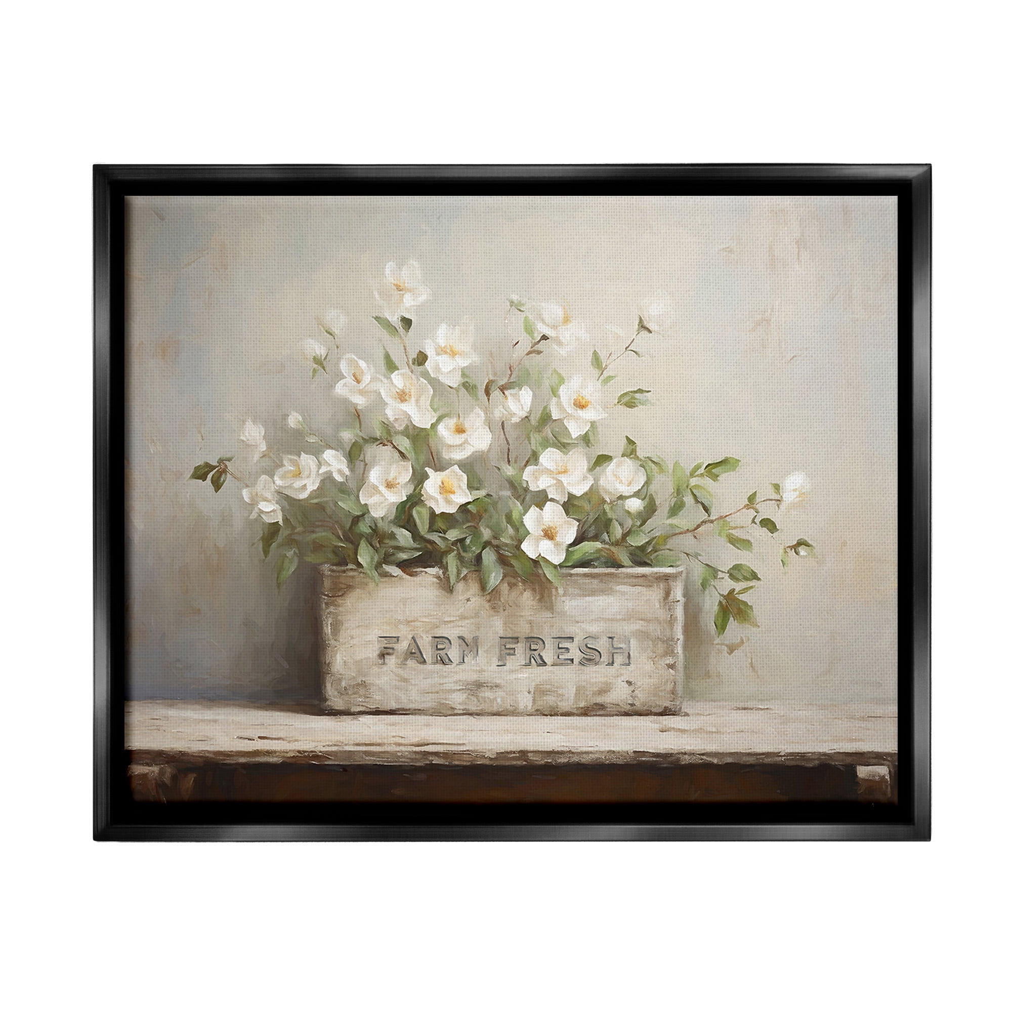 Stupell Industries Farm Fresh Flower Planter Botanical & Floral Painting Black Floater Framed Canvas Art Print Wall Art, 31 x 25