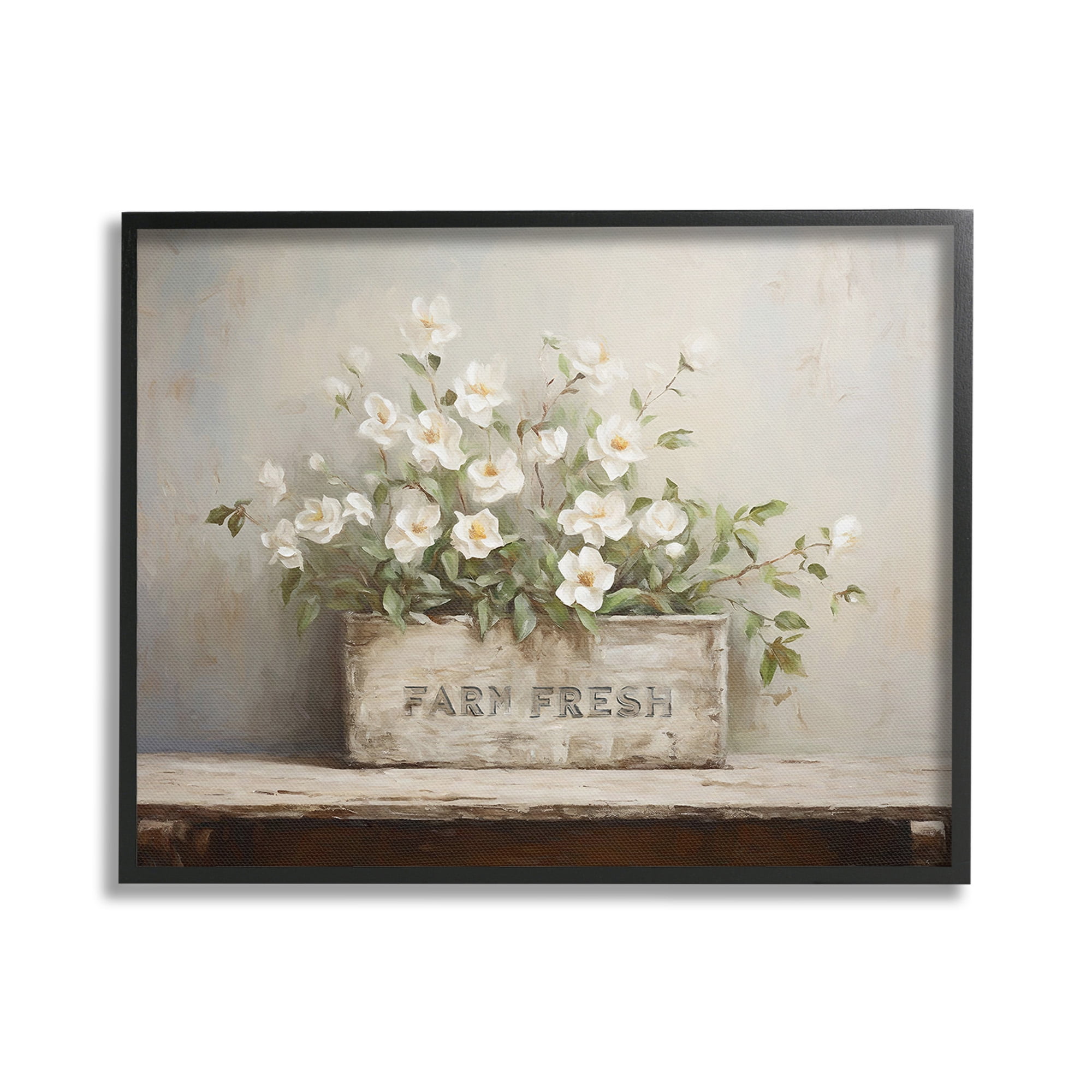 Stupell Industries Farm Fresh Flower Planter Botanical & Floral Painting Black Framed Art Print Wall Art, 20 x 16