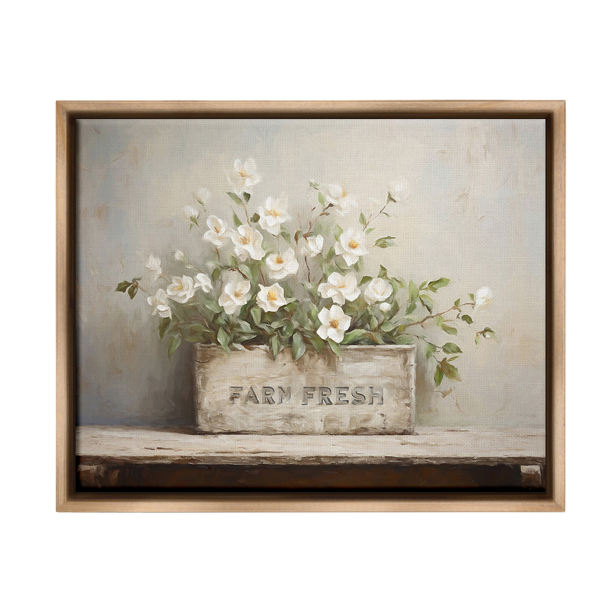 Stupell Industries Farm Fresh Flower Planter Botanical & Floral Painting Brown Floater Framed Canvas Art Print Wall Art, 31 x 25