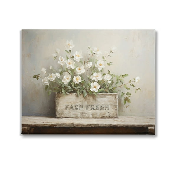 Stupell Industries Farm Fresh Flower Planter Botanical & Floral Painting Gallery Wrapped Canvas Art Print Wall Art, 20 x 16