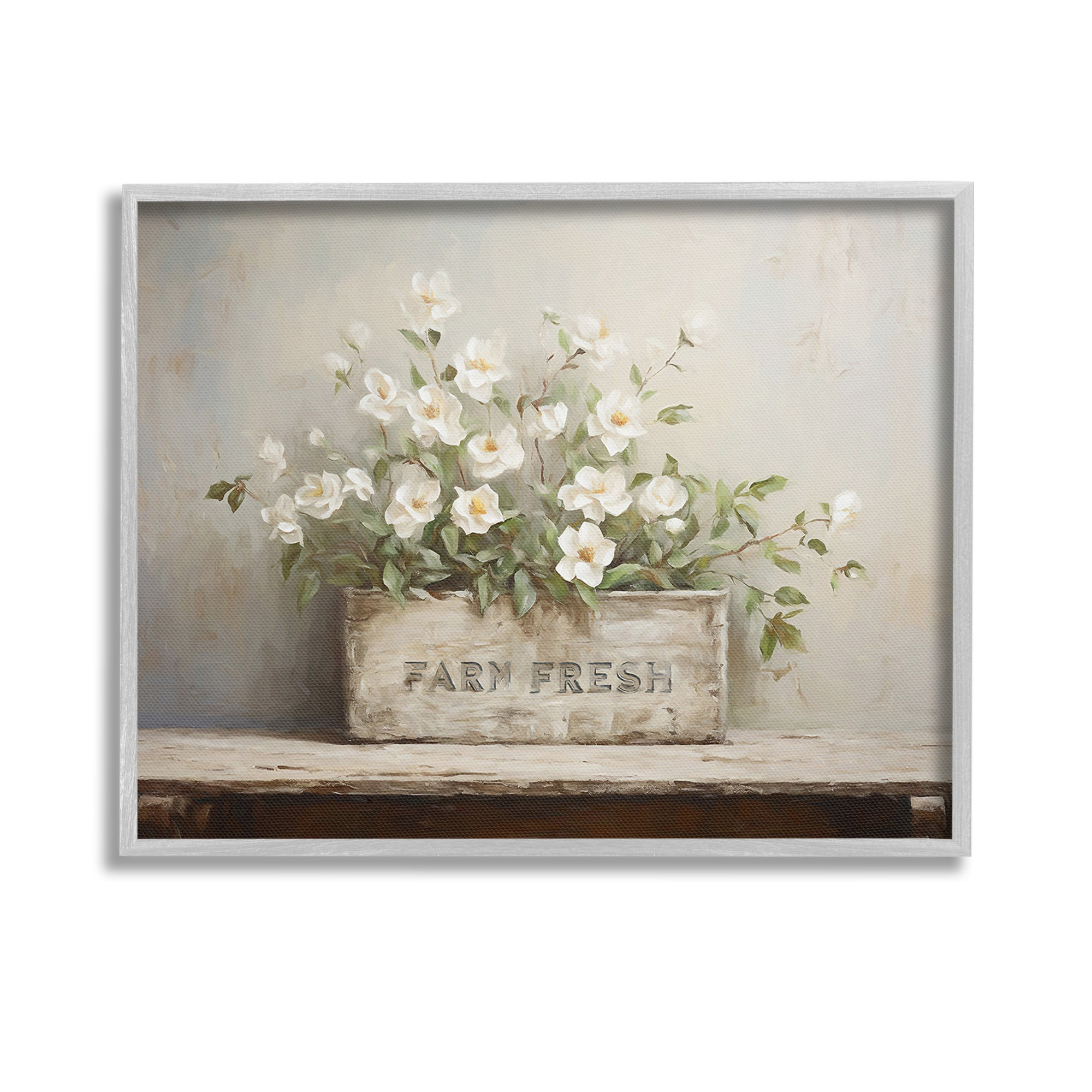 Stupell Industries Farm Fresh Flower Planter Botanical & Floral Painting Gray Framed Art Print Wall Art, 14 x 11