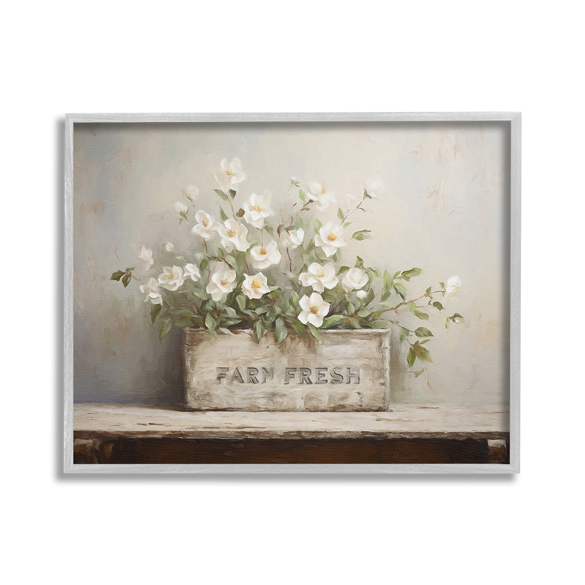 Stupell Industries Farm Fresh Flower Planter Botanical & Floral Painting Gray Framed Art Print Wall Art, 20 x 16