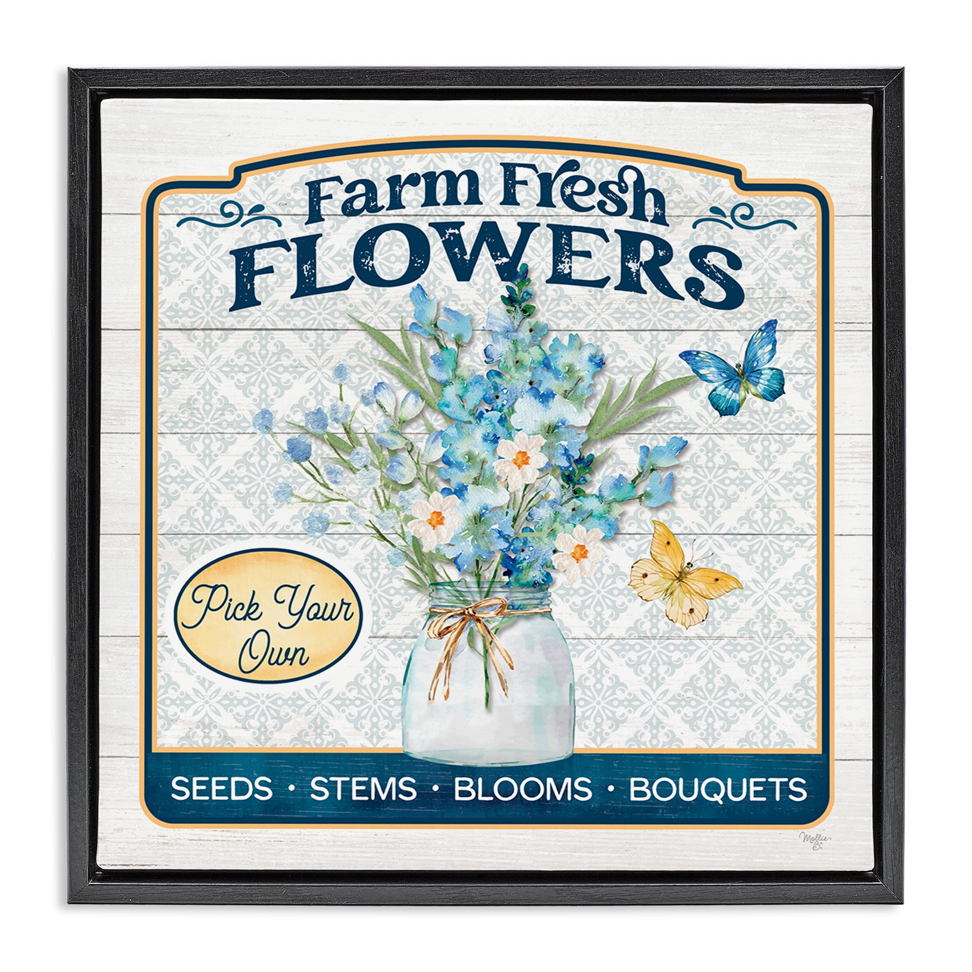 Stupell Industries Farm Fresh Flowers Botanical & Floral Painting Black Floater Framed Canvas Art Print Wall Art, 18 x 18