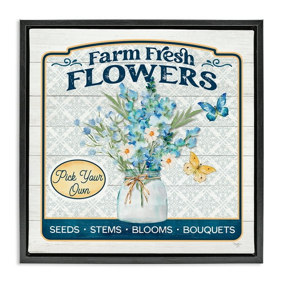 Stupell Industries Farm Fresh Flowers Botanical & Floral Painting Black Floater Framed Canvas Art Print Wall Art, 18 x 18