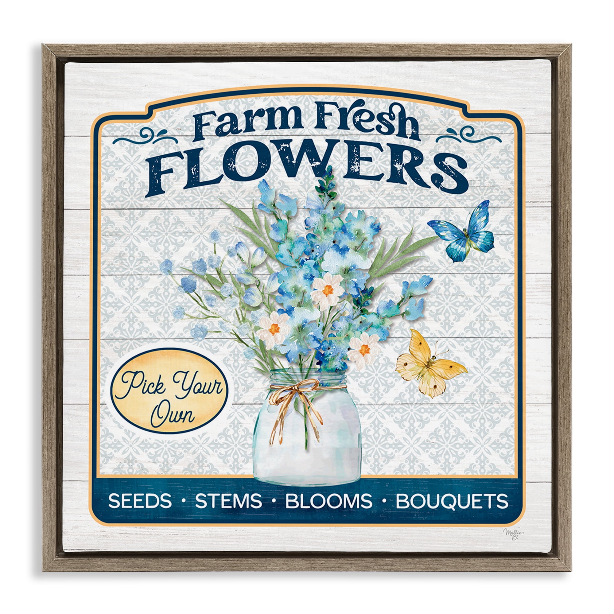 Stupell Industries Farm Fresh Flowers Botanical & Floral Painting Brown Floater Framed Canvas Art Print Wall Art, 25 x 25