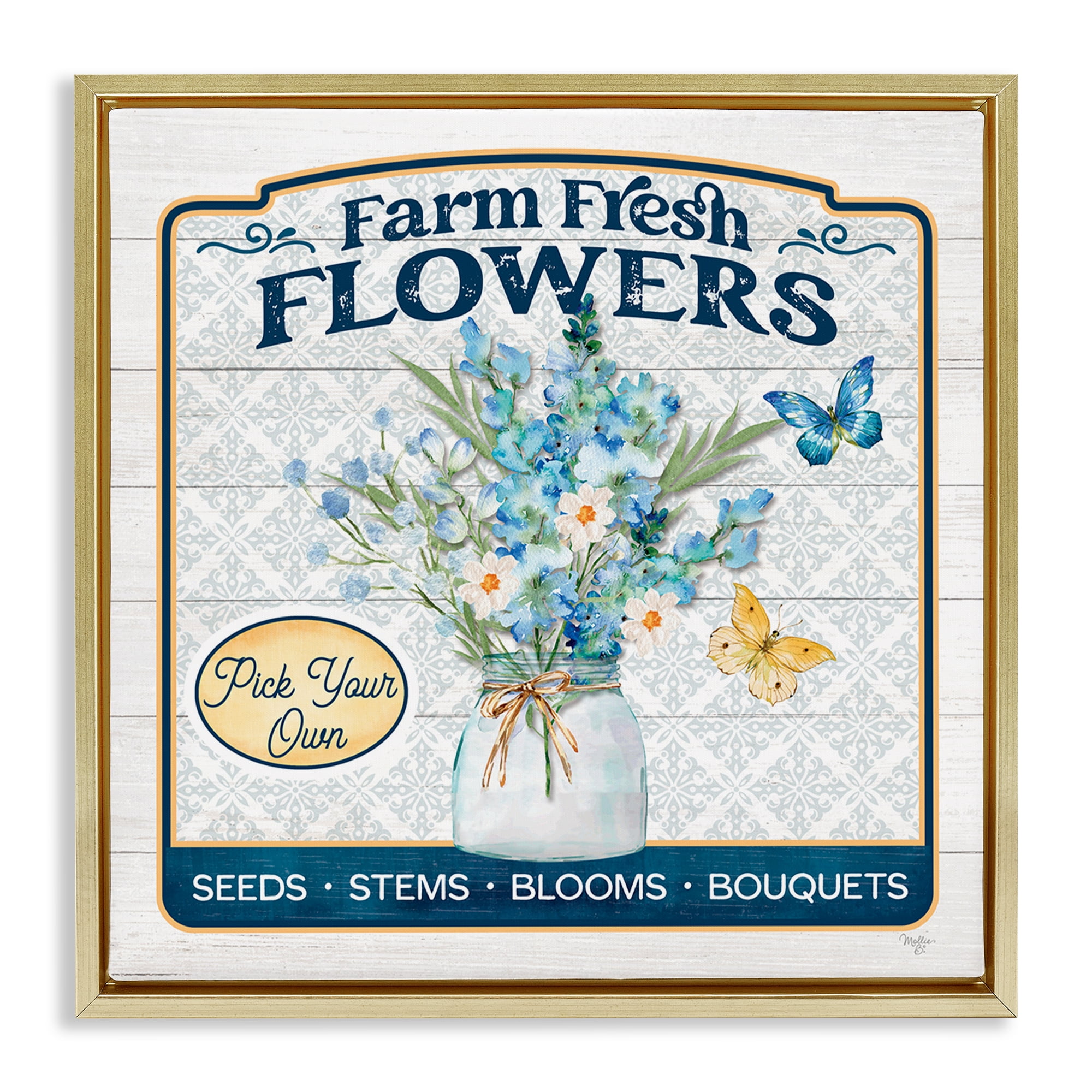 Stupell Industries Farm Fresh Flowers Botanical & Floral Painting Gold Floater Framed Canvas Art Print Wall Art, 25 x 25