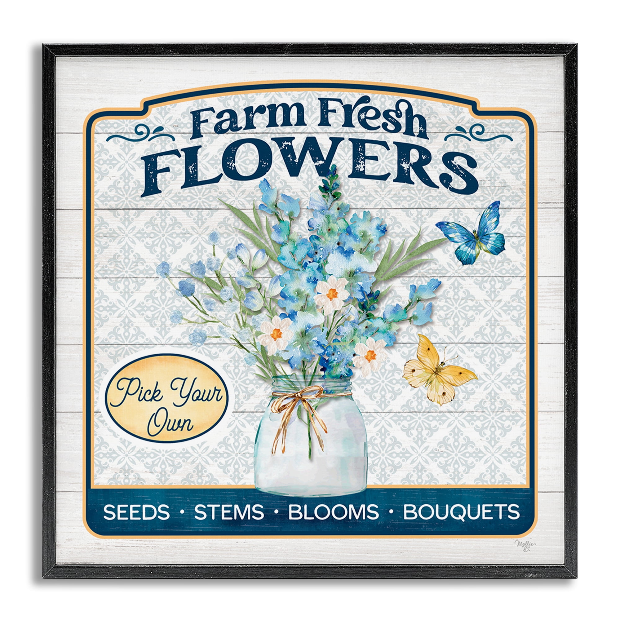 Stupell Industries Farm Fresh Flowers Botanical & Floral Painting Gray Framed Art Print Wall Art, 17 x 17