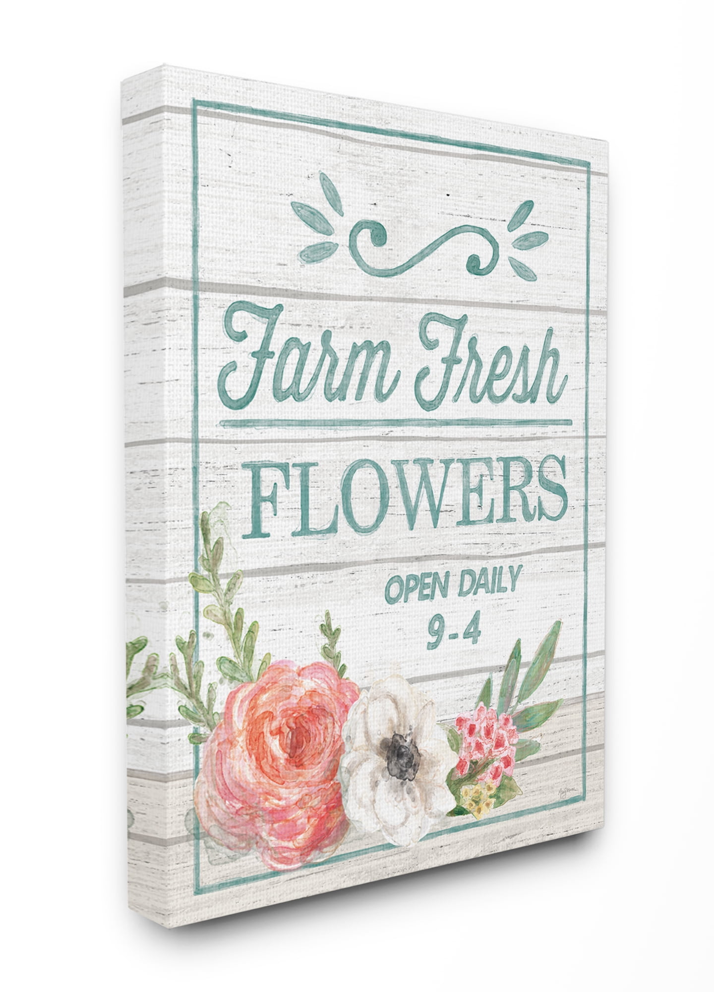 Stupell Industries Farm Fresh Flowers Rustic Wood Textured Word Design Canvas Wall Art by Mary Urban, 36" x 48", Canvas