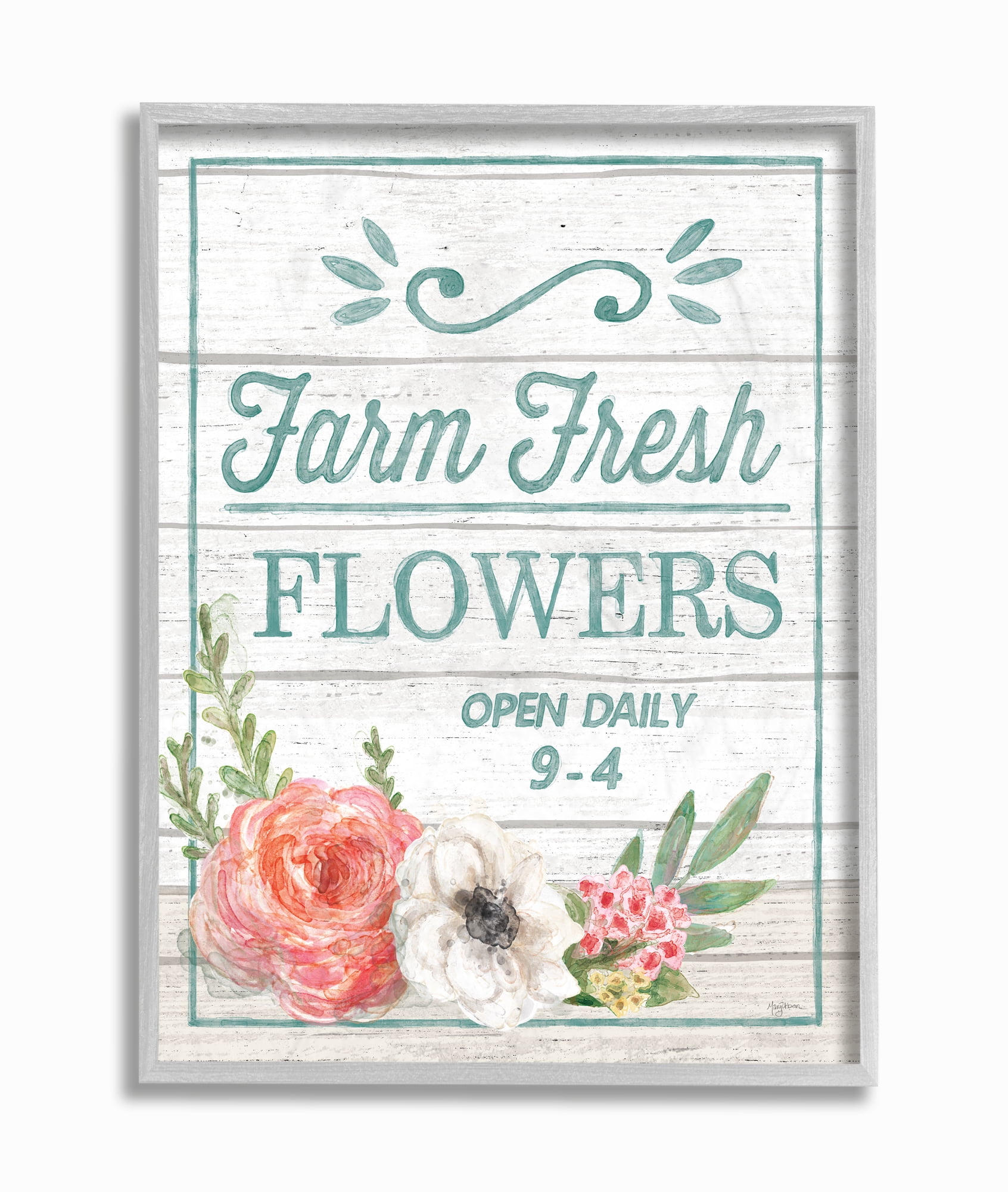 Stupell Industries Farm Fresh Flowers Rustic Wood Textured Word Design Framed Wall Art by Mary Urban