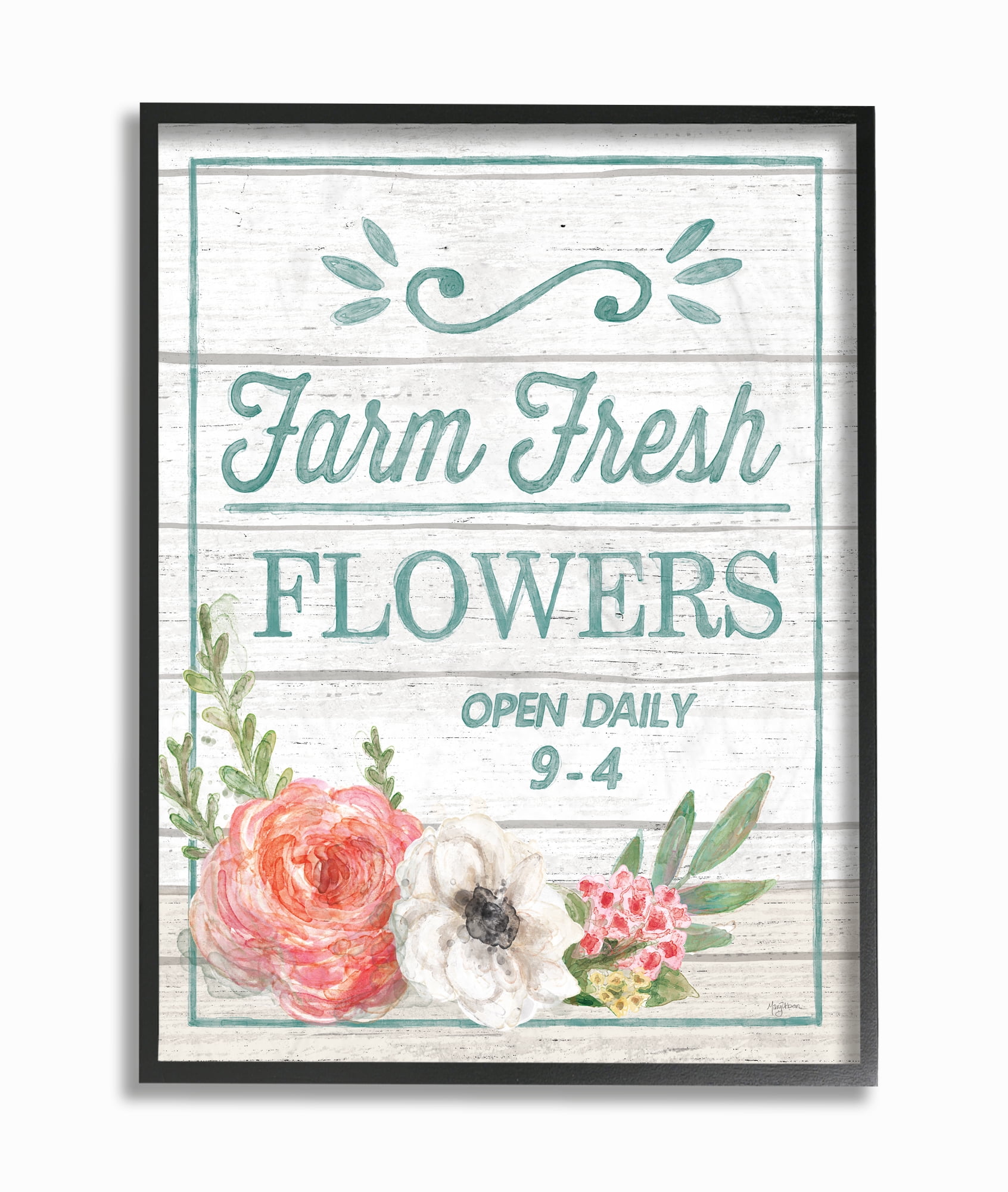 Stupell Industries Farm Fresh Flowers Rustic Wood Textured Word Design Framed Wall Art by Mary Urban