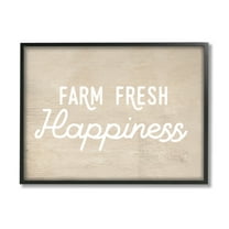 Stupell Industries Farm Fresh Happiness Phrase Text over Rustic Pattern Farmhouse Painting Black Framed Art Print Wall Art, 16 x 20, Design by Daphne Polselli