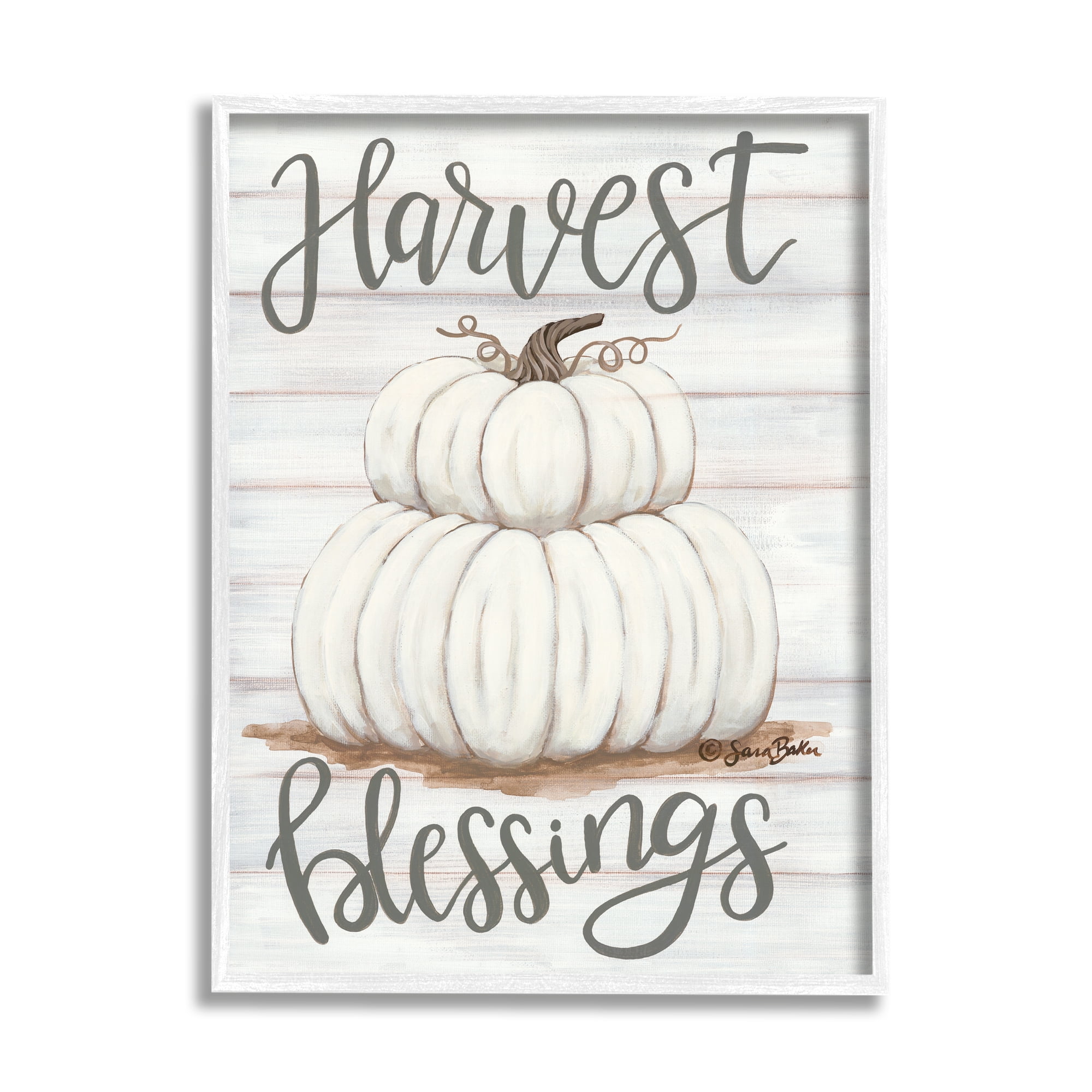 Stupell Industries Farm Fresh Harvest Blessing Sign White Pumpkins Graphic Art Framed Art Print Wall Art, 11x14, By Sarah Baker