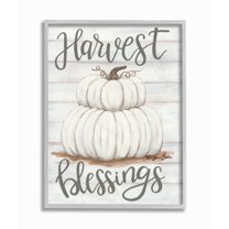 Stupell Industries Farm Fresh Harvest Blessing Sign White Pumpkins Nature Painting Gray Framed Art Print Wall Art, 11 x 14