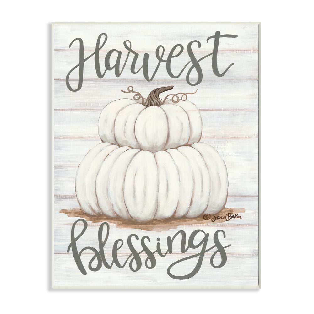 Harvest Blessings White Pumpkin MDF Wood Wall Plaque, 10 x 15