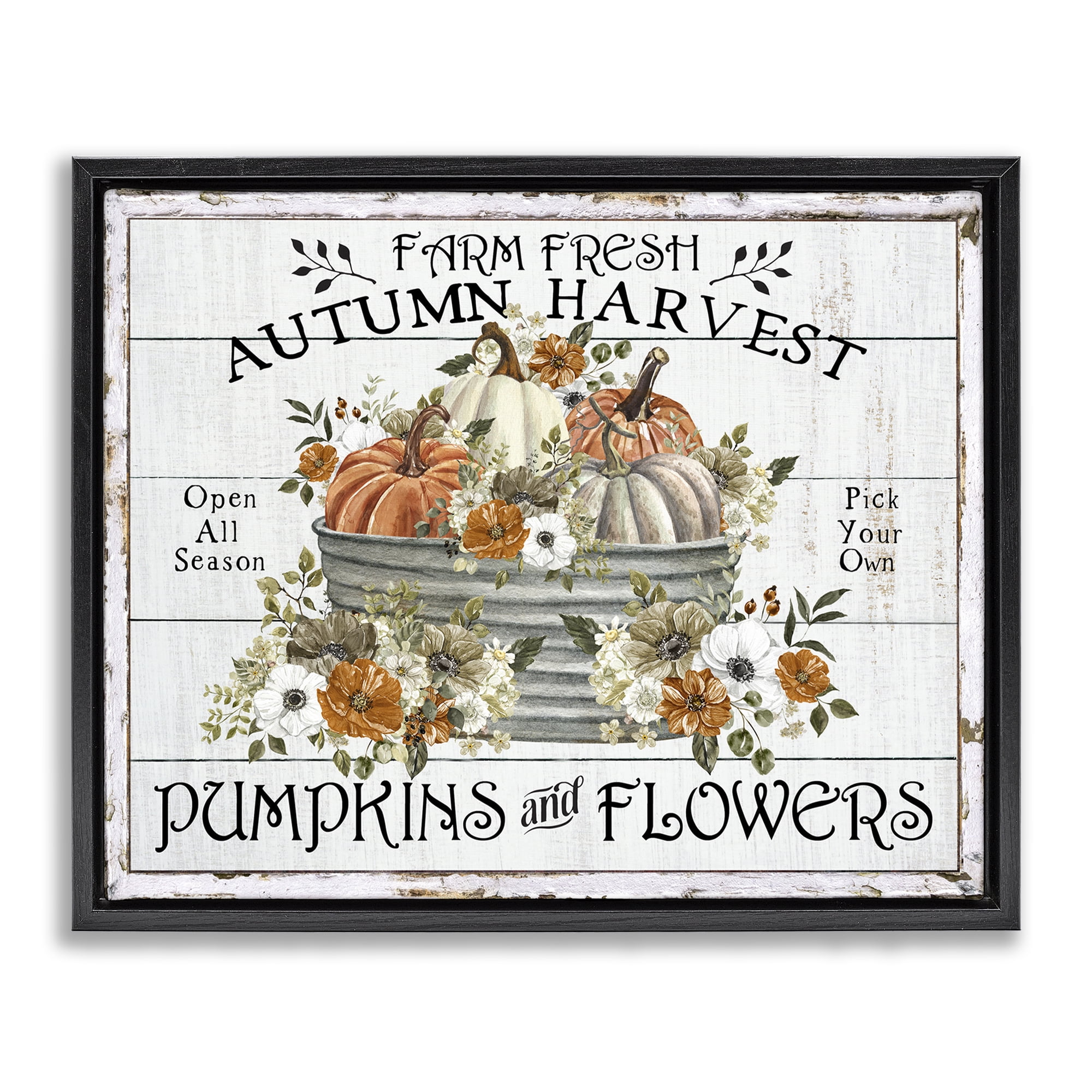 Stupell Industries Farm Fresh Harvest Pumpkin Holiday Painting Black Floater Framed Canvas Art Prints Wall Art, 21 x 17