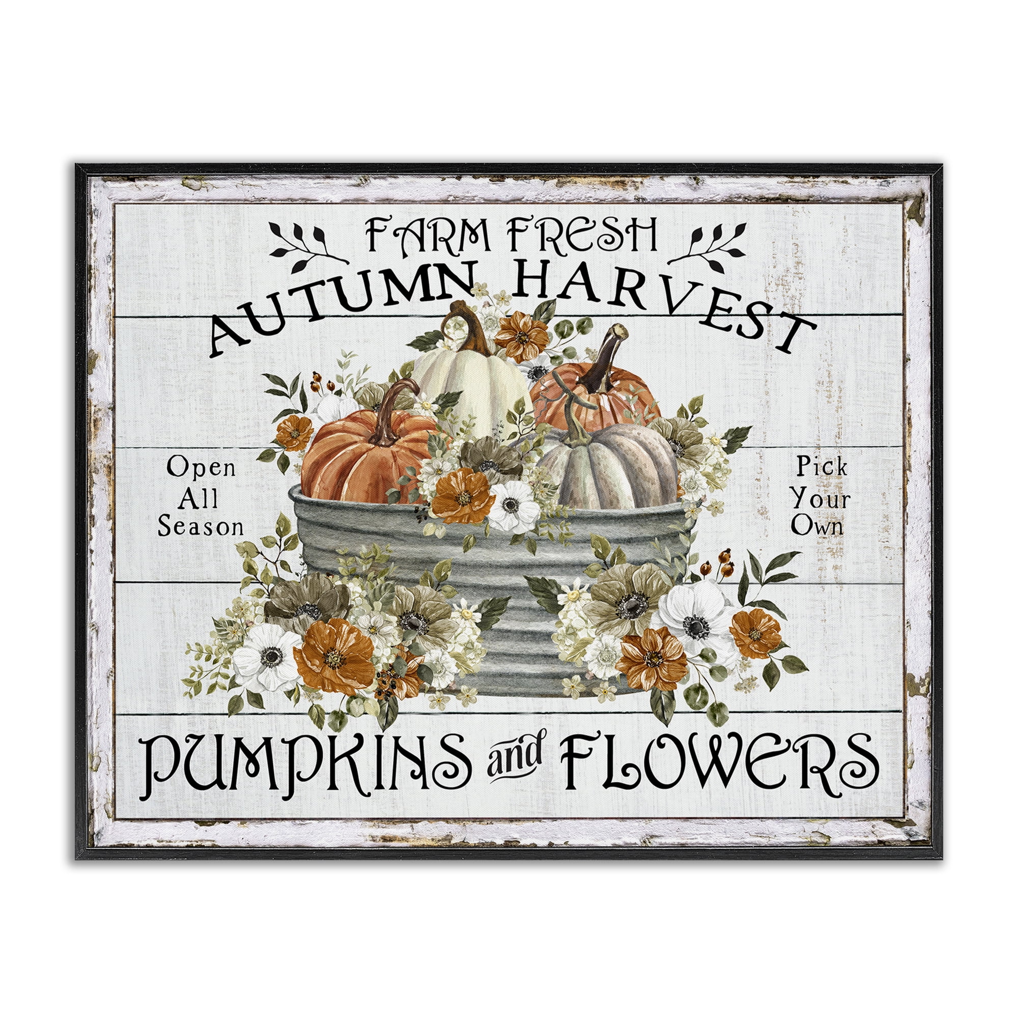 Stupell Industries Farm Fresh Harvest Pumpkin Holiday Painting Black Framed Art Prints Wall Art, 14 x 11
