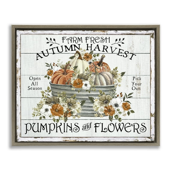 Stupell Industries Farm Fresh Harvest Pumpkin Holiday Painting Brown Floater Framed Canvas Art Prints Wall Art, 21 x 17