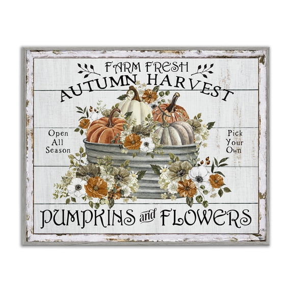 Stupell Industries Farm Fresh Harvest Pumpkin Holiday Painting Gray Framed Art Prints Wall Art, 30 x 24