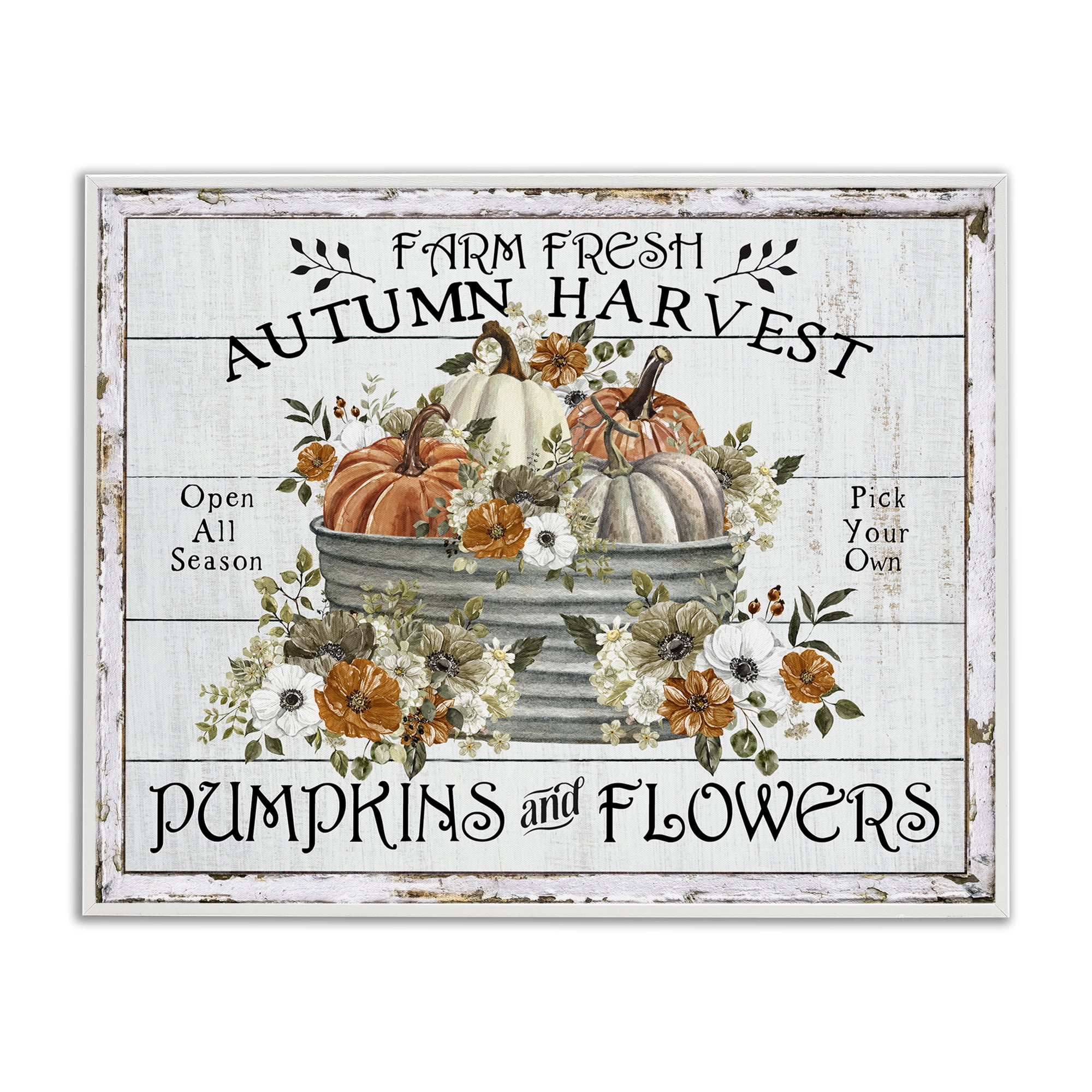 Stupell Industries Farm Fresh Harvest Pumpkin Holiday Painting White Framed Art Prints Wall Art, 14 x 11