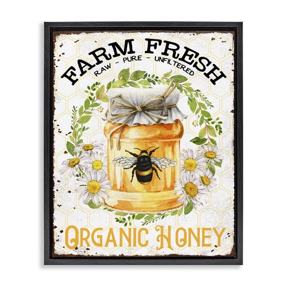 Stupell Industries Farm Fresh Organic Honey Insects Painting Black Floater Framed Canvas Art Print Wall Art, 17 x 21
