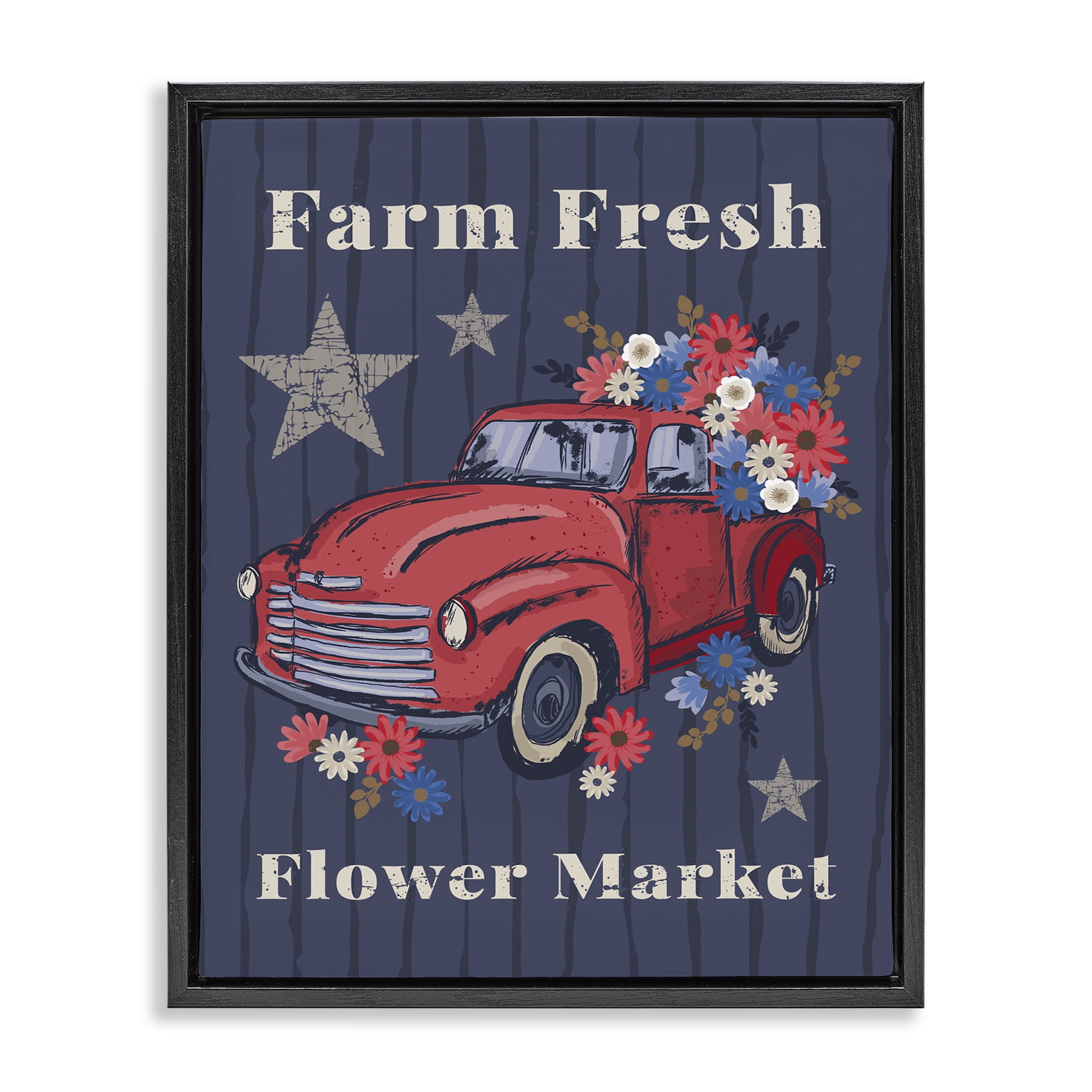 Stupell Industries Farm Fresh Patriotic Market Patriotic Painting Black Floater Framed Canvas Art Print Wall Art, 25 x 31