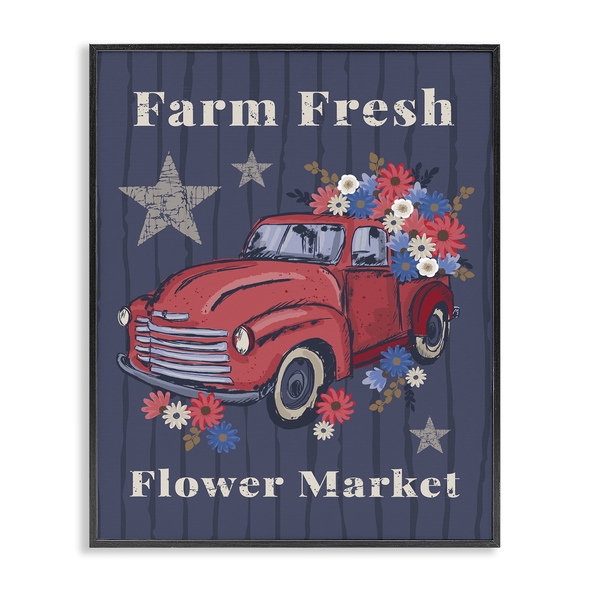 Stupell Industries Farm Fresh Patriotic Market Patriotic Painting Black Framed Art Print Wall Art, 11 x 14