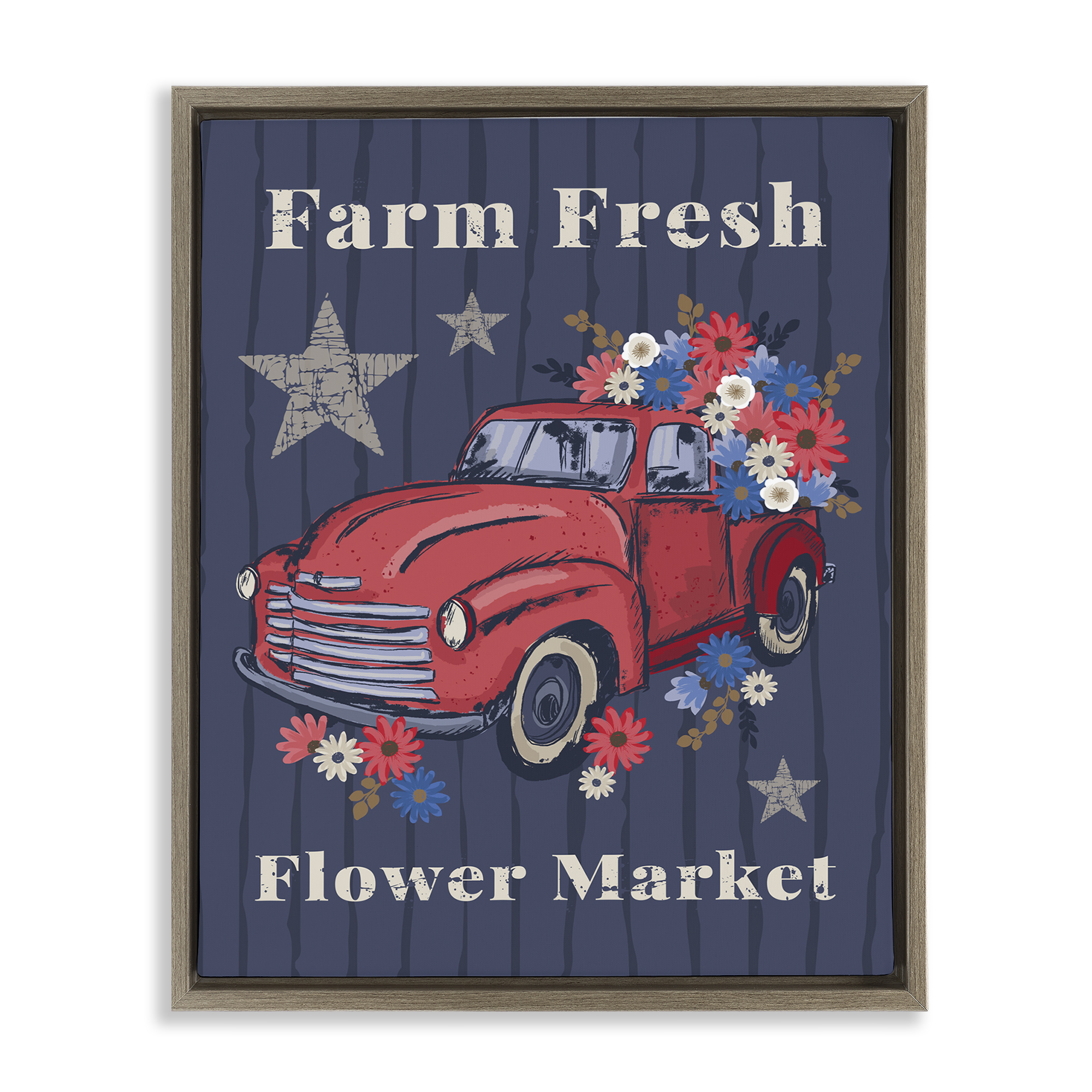 Stupell Industries Farm Fresh Patriotic Market Patriotic Painting Brown Floater Framed Canvas Art Print Wall Art, 17 x 21