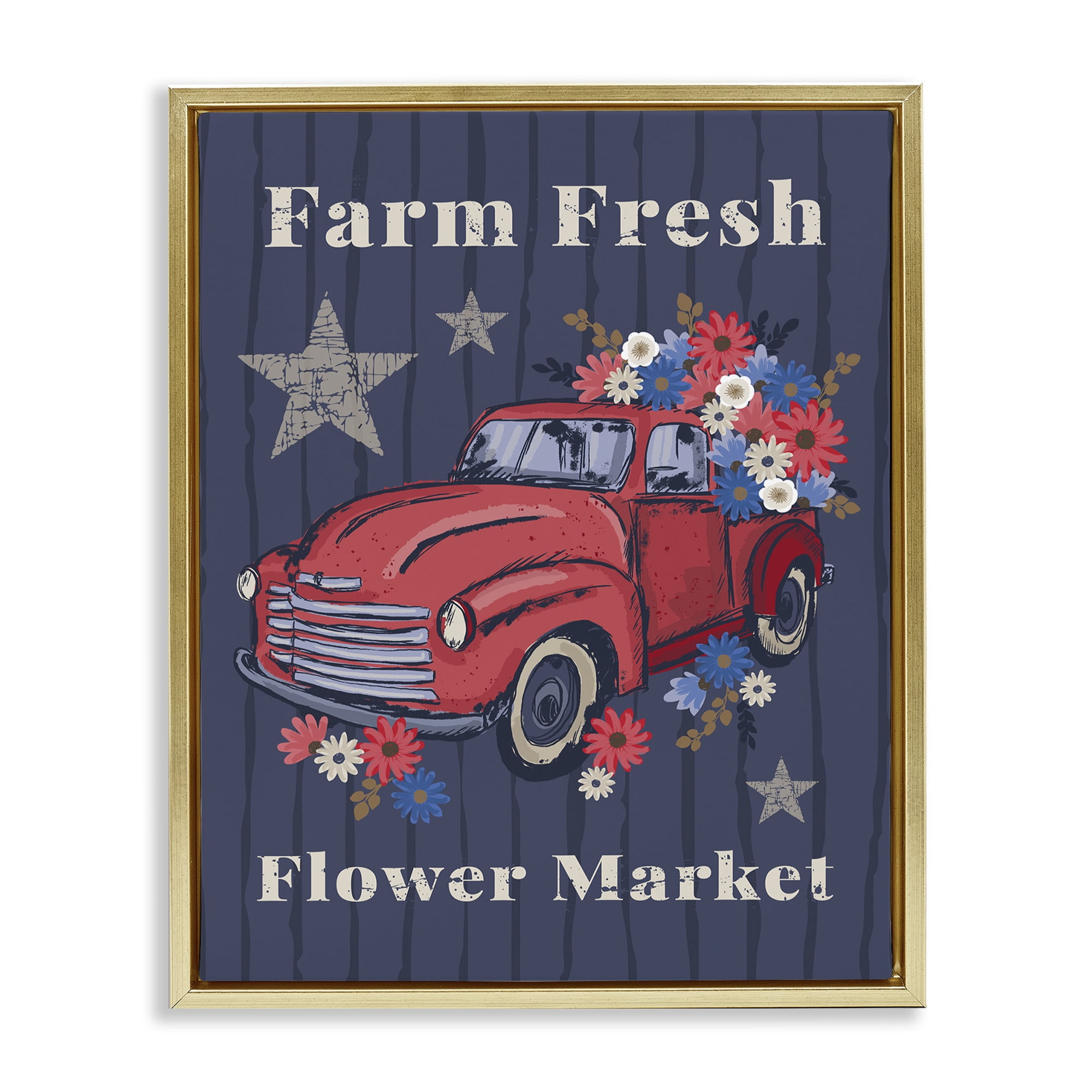 Stupell Industries Farm Fresh Patriotic Market Patriotic Painting Gold Floater Framed Canvas Art Print Wall Art, 17 x 21