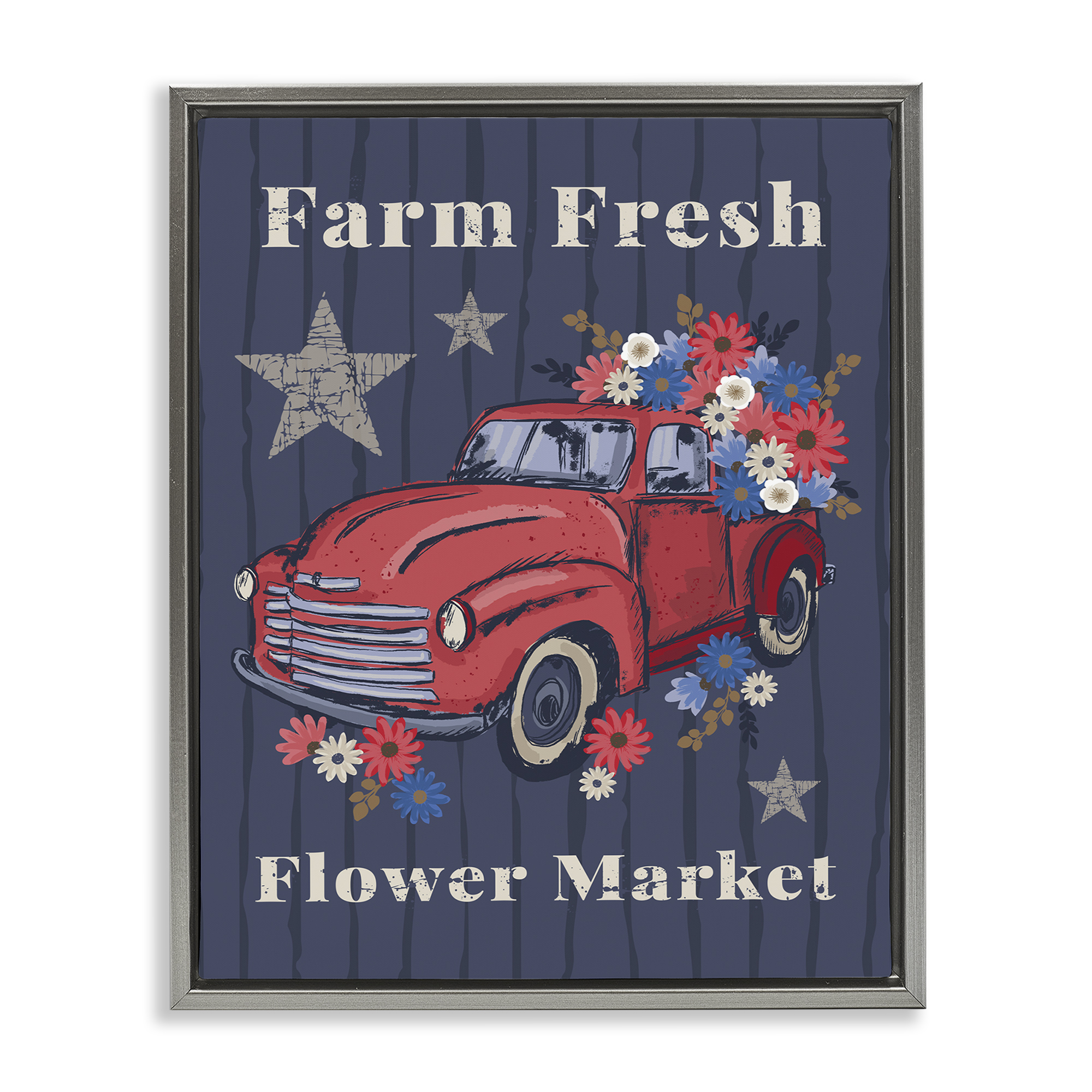 Stupell Industries Farm Fresh Patriotic Market Patriotic Painting Gray Floater Framed Canvas Art Print Wall Art, 17 x 21
