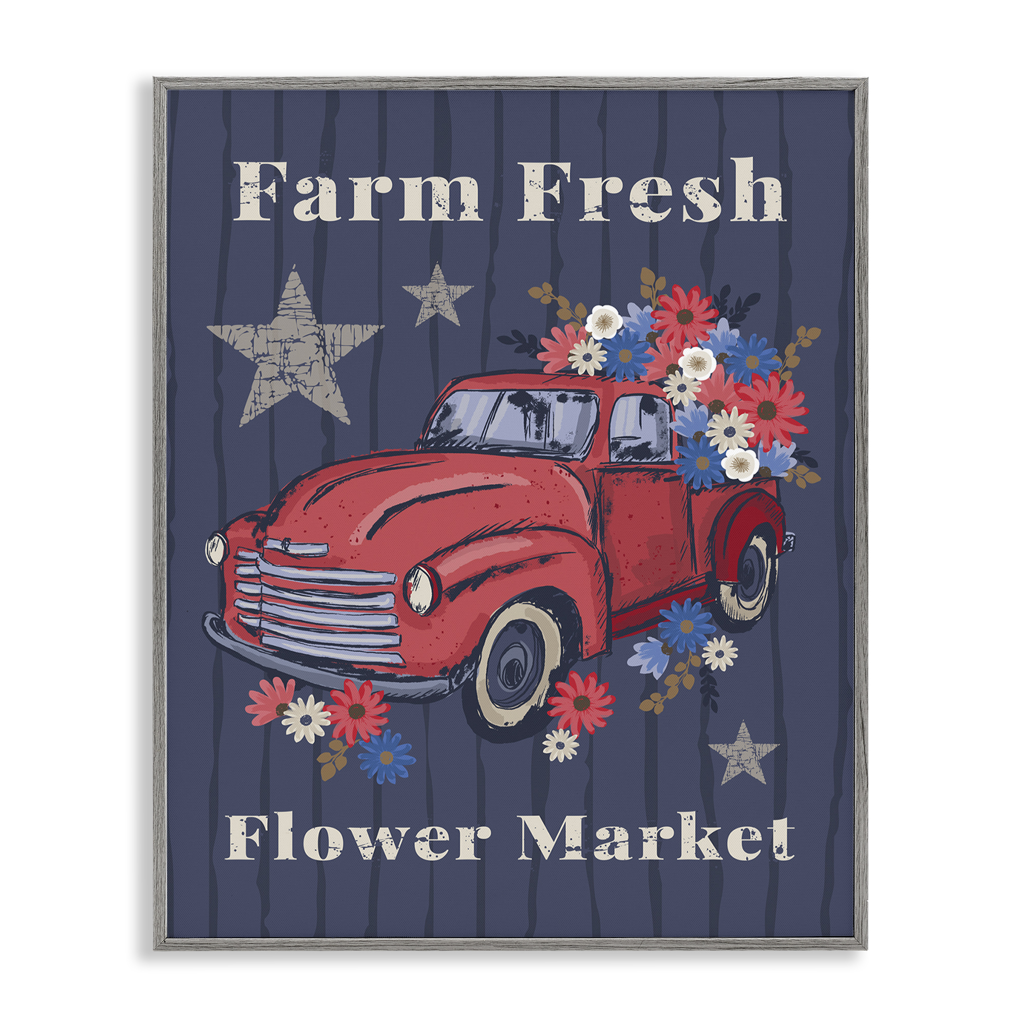 Stupell Industries Farm Fresh Patriotic Market Patriotic Painting Gray Framed Art Print Wall Art, 16 x 20